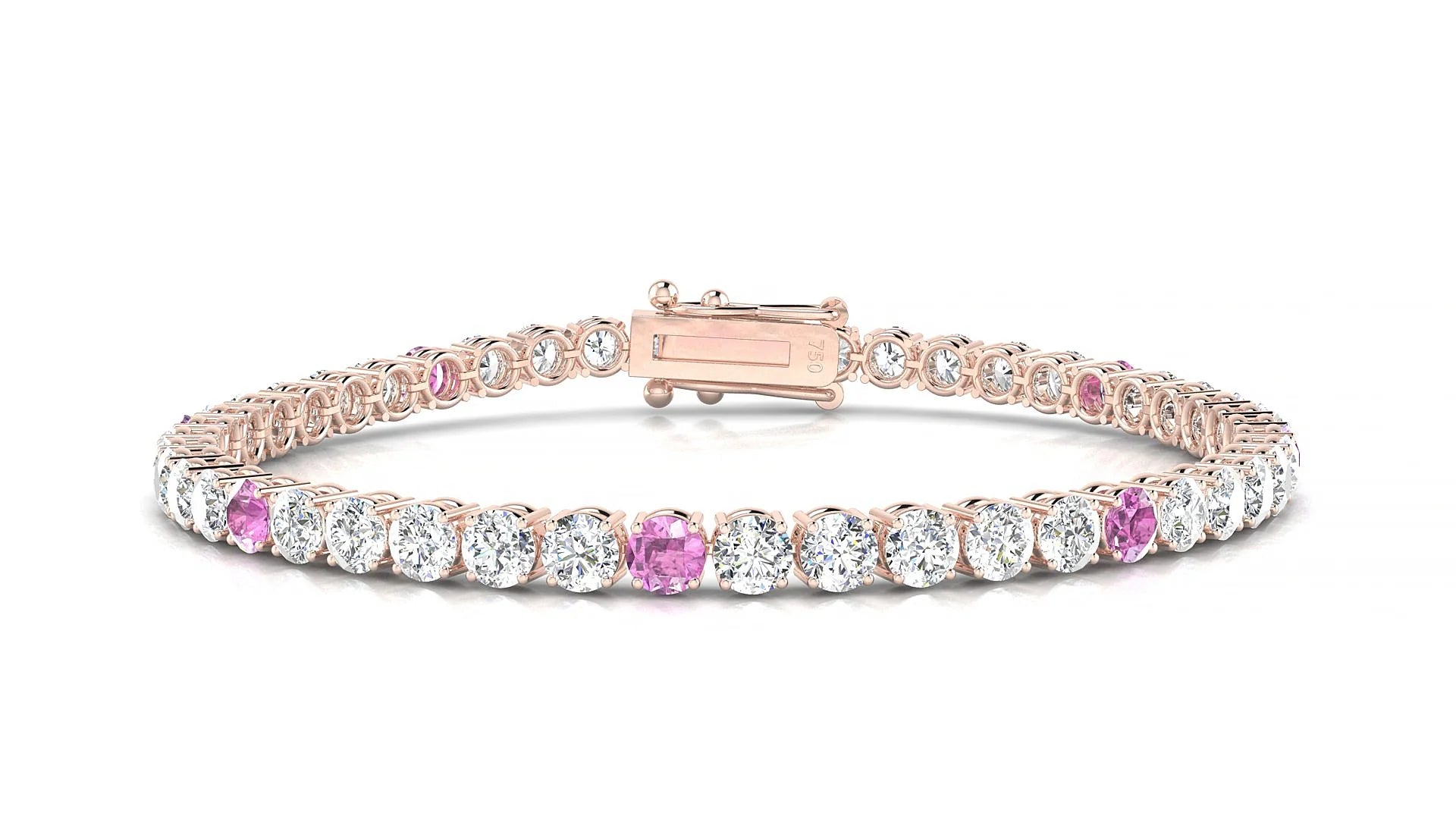 Capri 1-5 | 18k Rose Gold 3.4 mm Round Natural Pink Sapphire & Diamond Tennis Bracelet