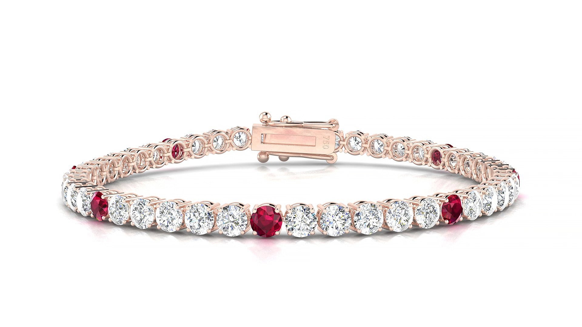 Capri 1-5 | 18k Rose Gold 3.4 mm Round Natural Ruby & Diamond 15 cm Tennis Bracelet