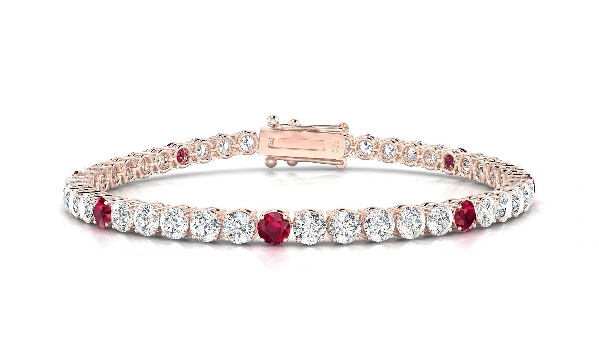 Capri 1-5 | 18k Rose Gold 3.4 mm Round Natural Ruby & Diamond Tennis Bracelet