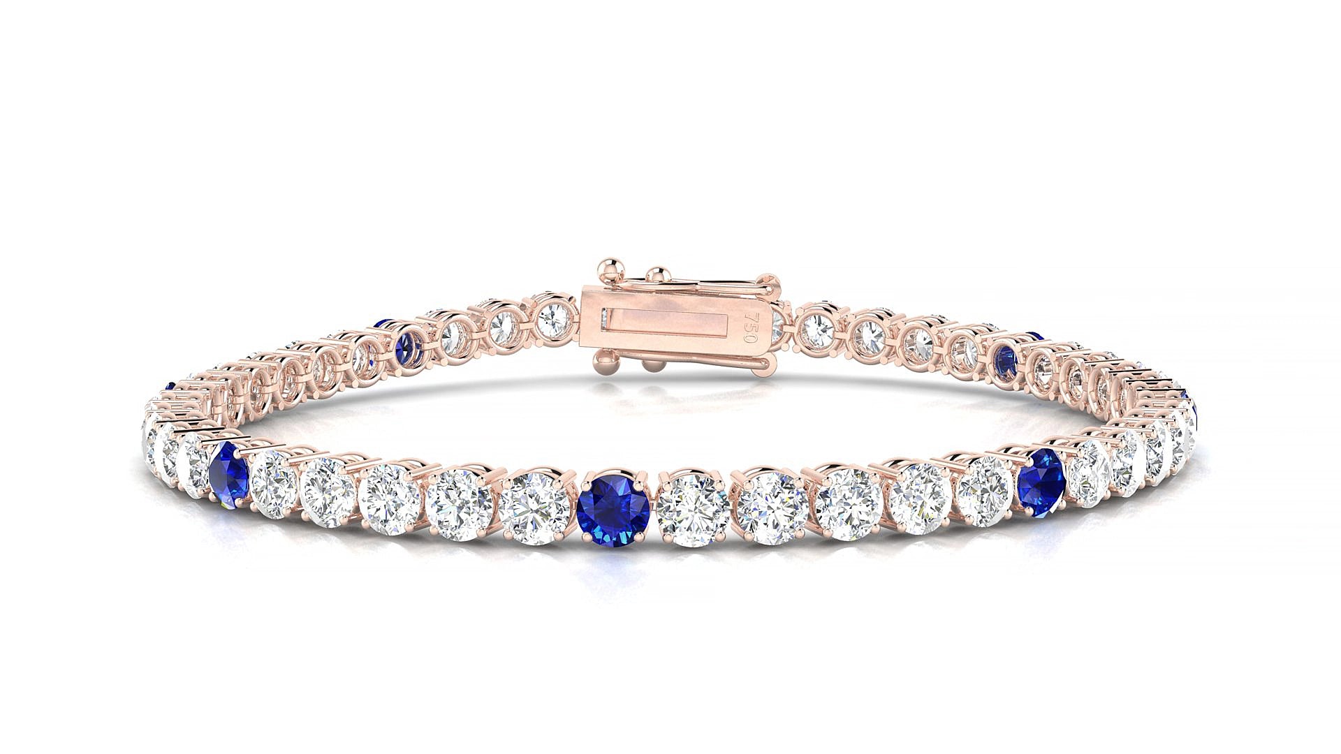 Capri 1-5 | 18k Rose Gold 3.4 mm Round Natural Sapphire & Diamond 15 cm Tennis Bracelet