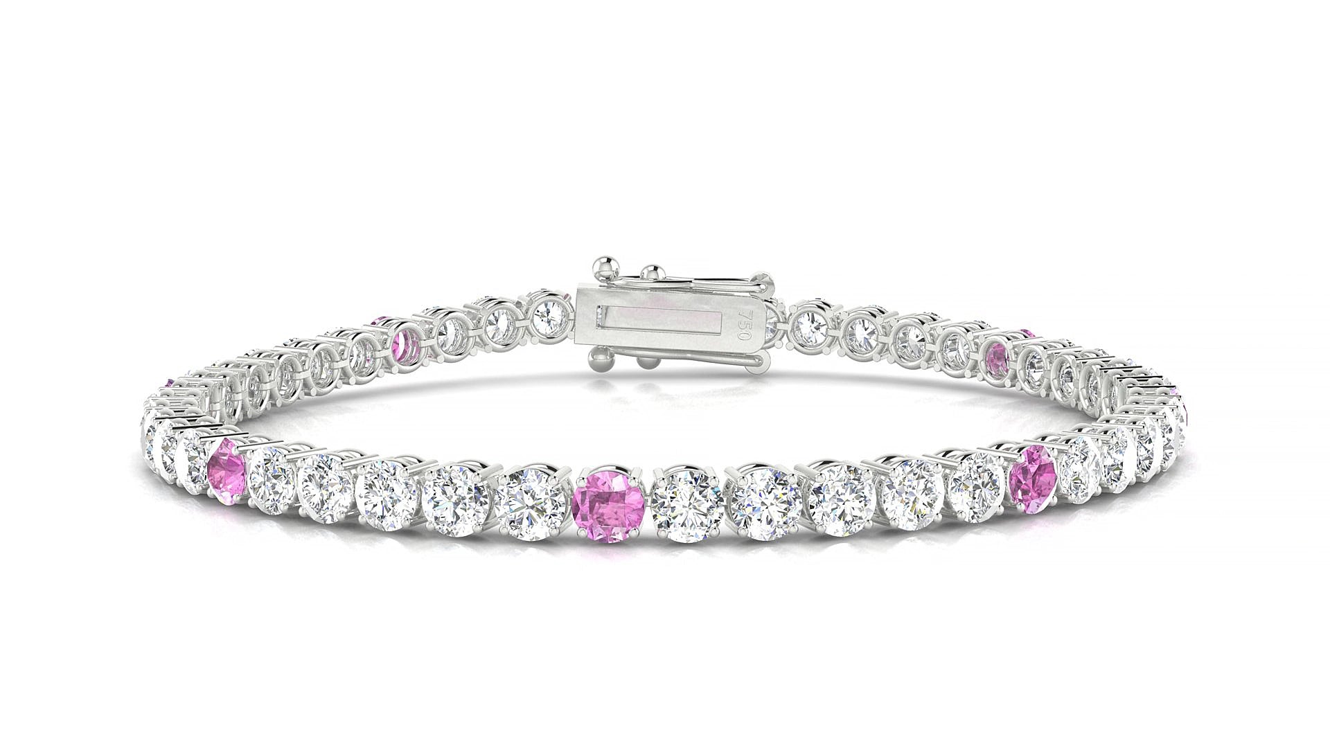 Capri 1-5 | 18k White Gold 3.4 mm Round Natural Pink Sapphire & Diamond 15 cm Tennis Bracelet