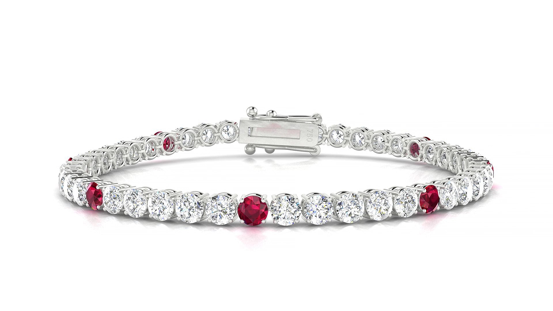 Capri 1-5 | 18k White Gold 3.4 mm Round Natural Ruby & Diamond 15 cm Tennis Bracelet