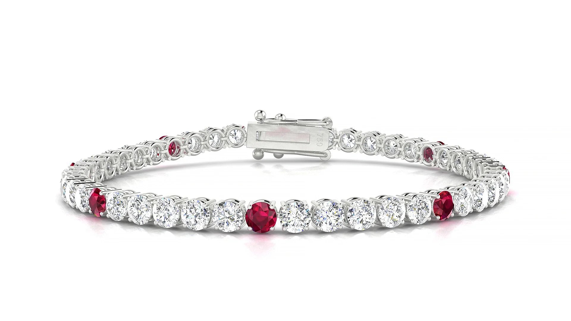 Capri 1-5 | 18k White Gold 3.4 mm Round Natural Ruby & Diamond Tennis Bracelet