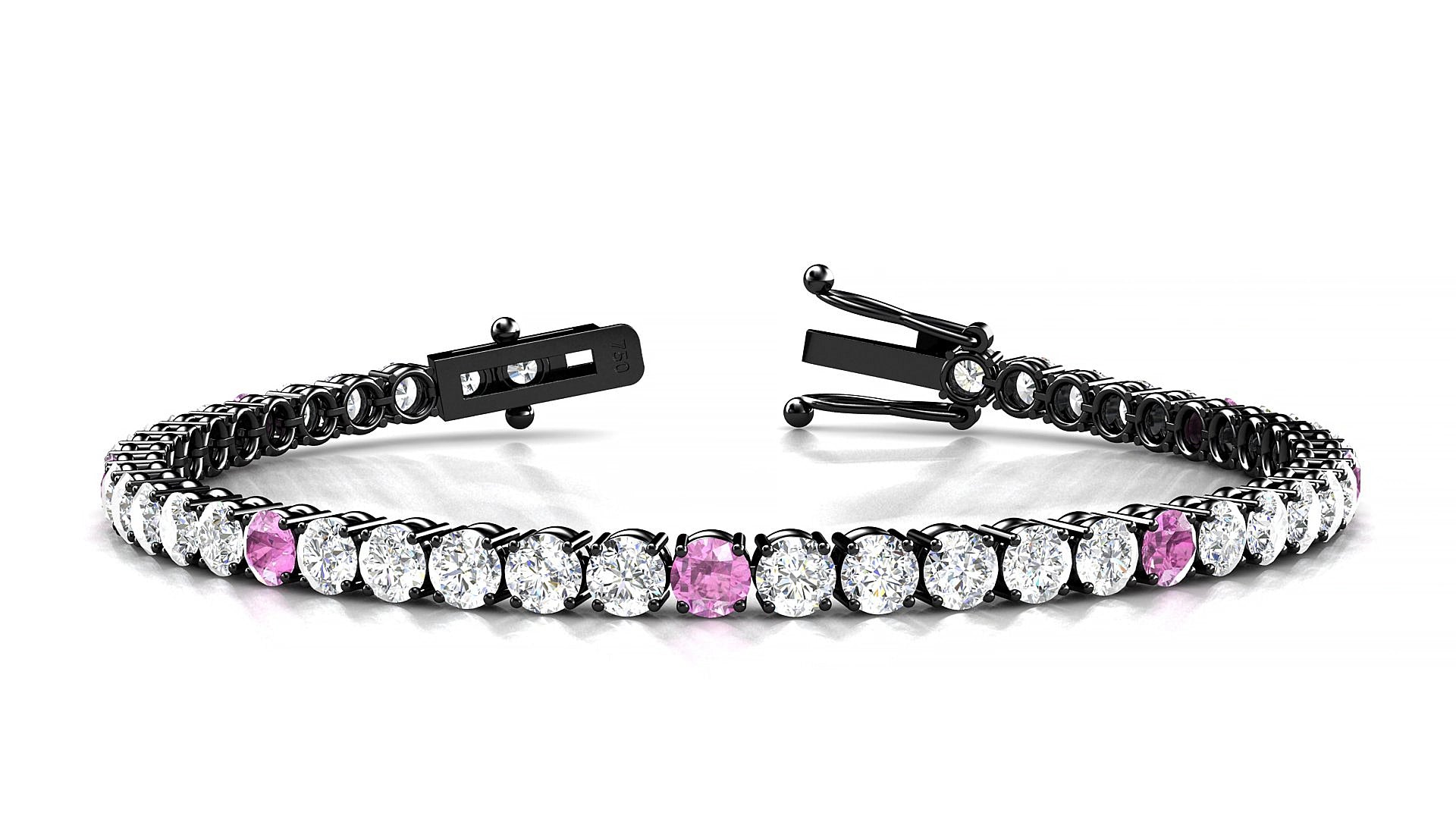 Capri 1-5 | 18k Black Gold 3.4 mm Round Natural Pink Sapphire & Diamond 19 cm Tennis Bracelet