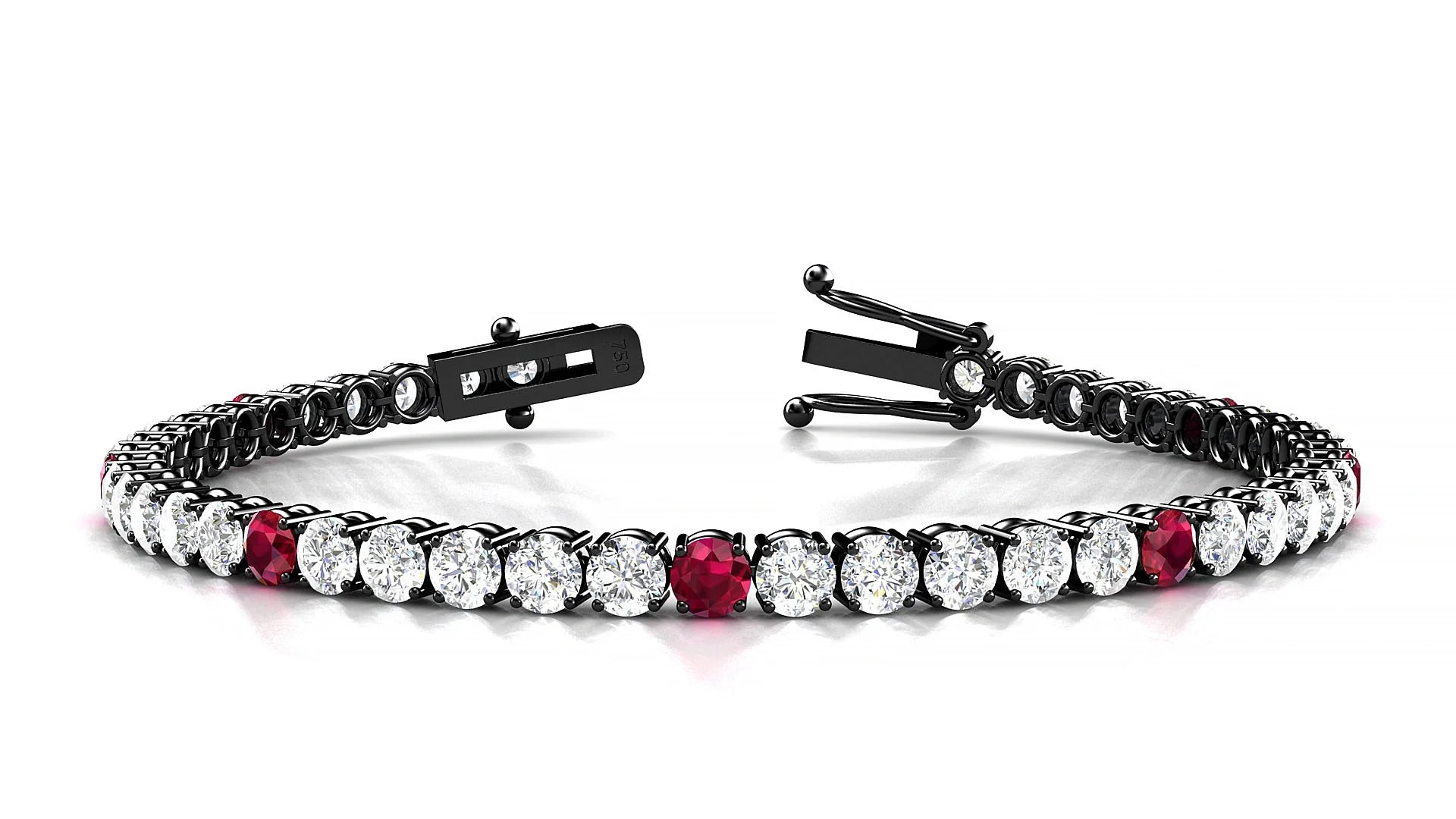Capri 1-5 | 18k Black Gold 3.4 mm Round Natural Ruby & Diamond Tennis Bracelet