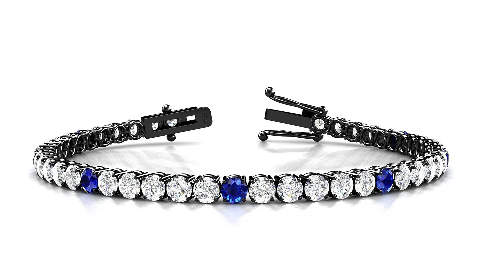 Capri 1-5 | 18k Black Gold 3.4 mm Round Natural Sapphire & Diamond Tennis Bracelet