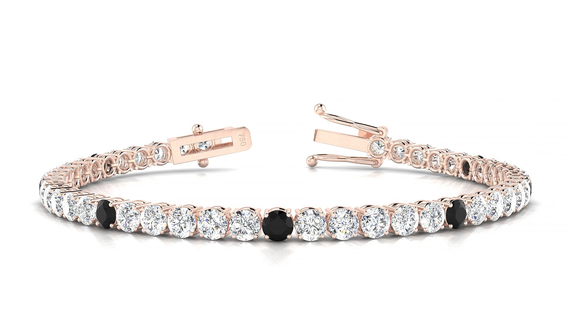 Capri 1-5 | 18k Rose Gold 3.4 mm Round Natural Black Diamond & Diamond 15 cm Tennis Bracelet