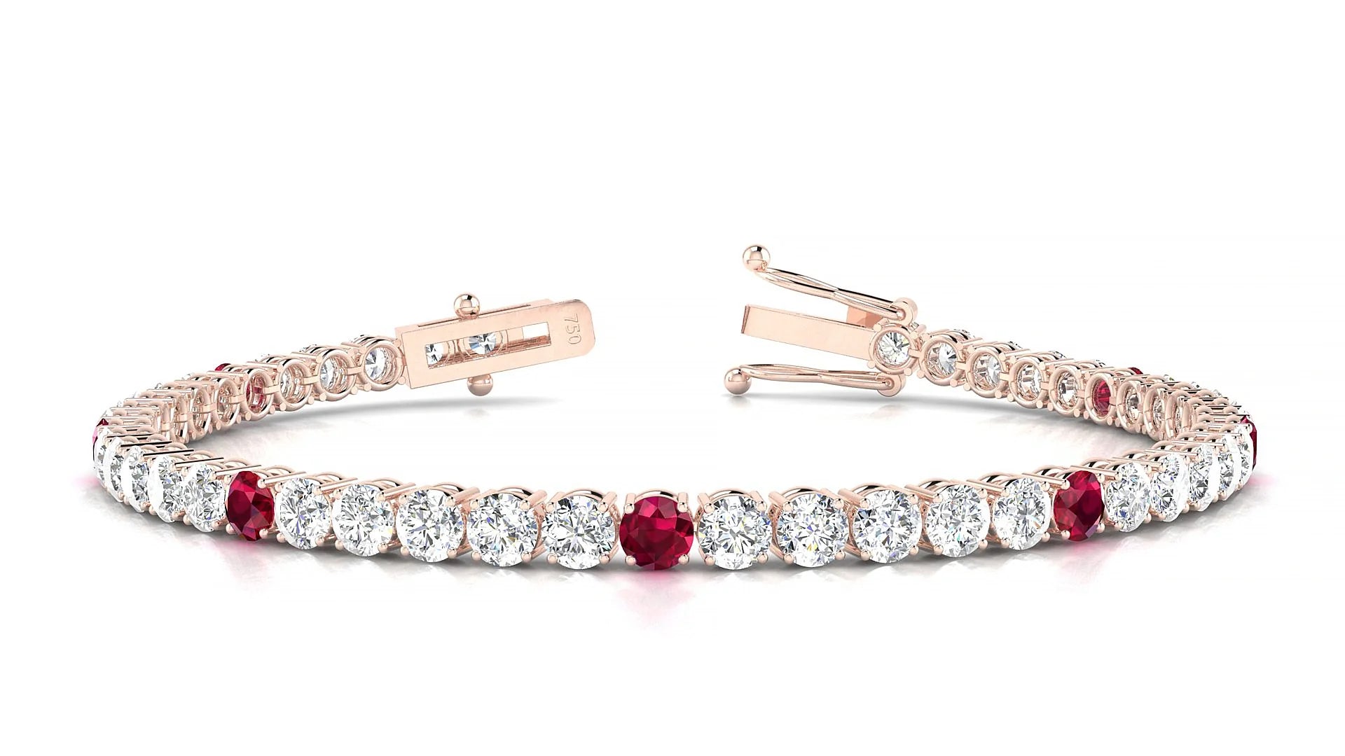 Capri 1-5 | 18k Rose Gold 3.4 mm Round Natural Ruby & Diamond Tennis Bracelet