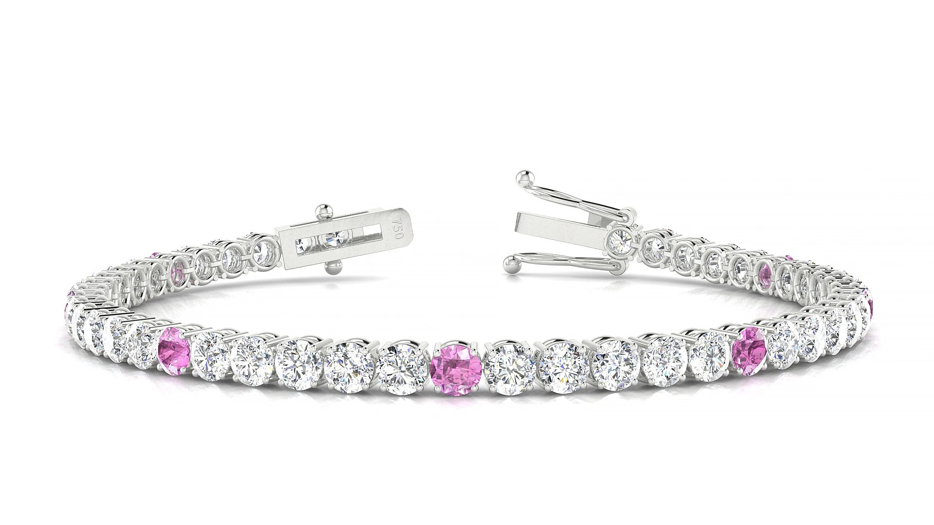 Capri 1-5 | 18k White Gold 3.4 mm Round Natural Pink Sapphire & Diamond 17 cm Tennis Bracelet