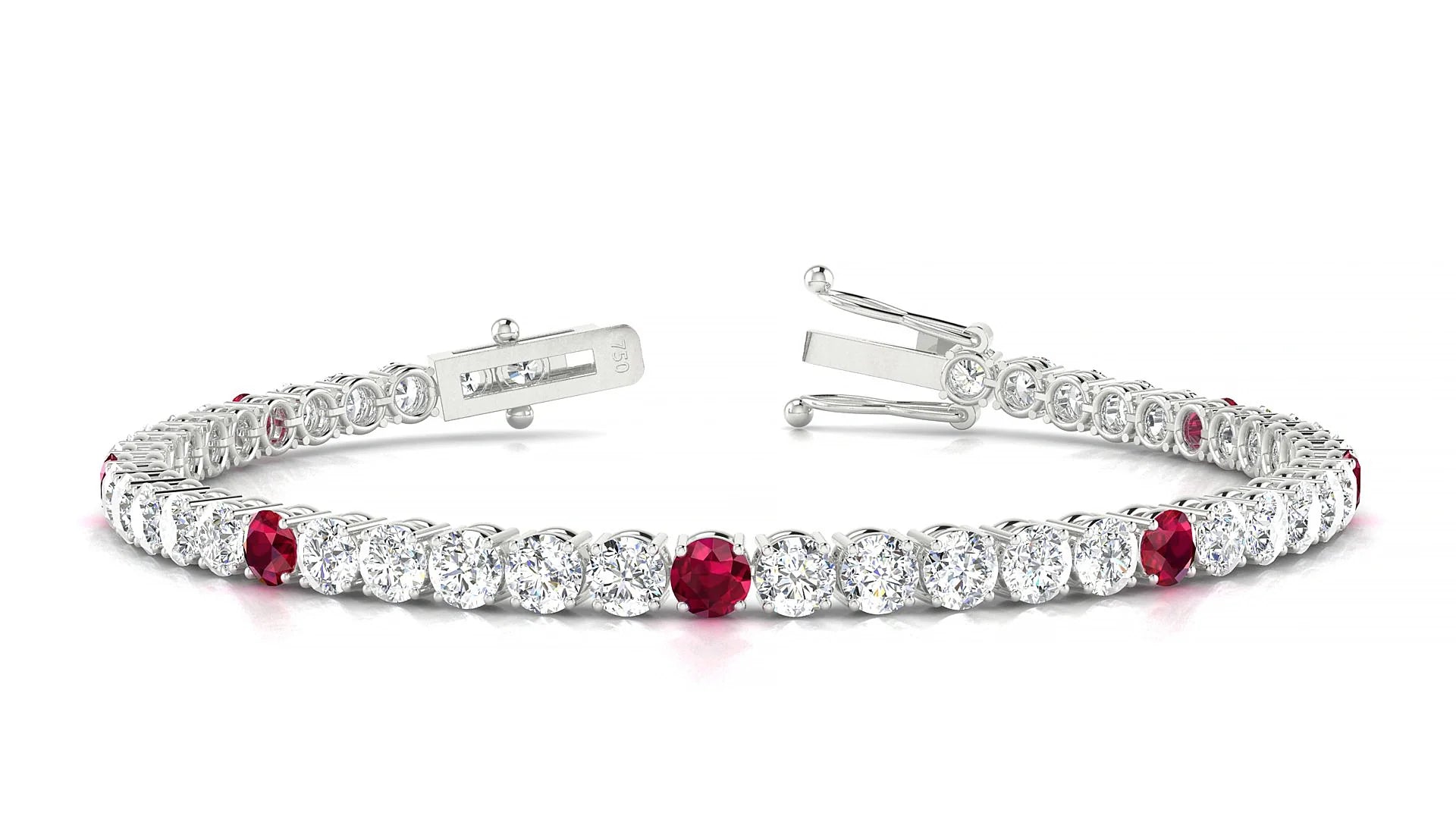 Capri 1-5 | 18k White Gold 3.4 mm Round Natural Ruby & Diamond Tennis Bracelet