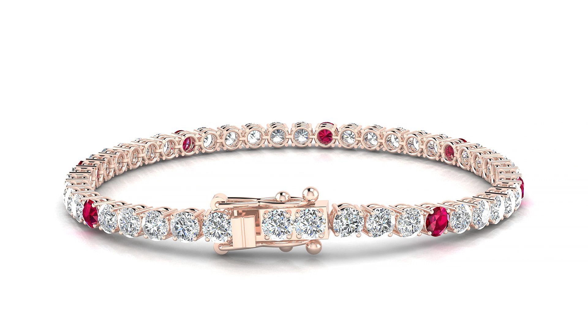 Capri 1-5 | 18k Rose Gold 3.4 mm Round Natural Ruby & Diamond 15 cm Tennis Bracelet