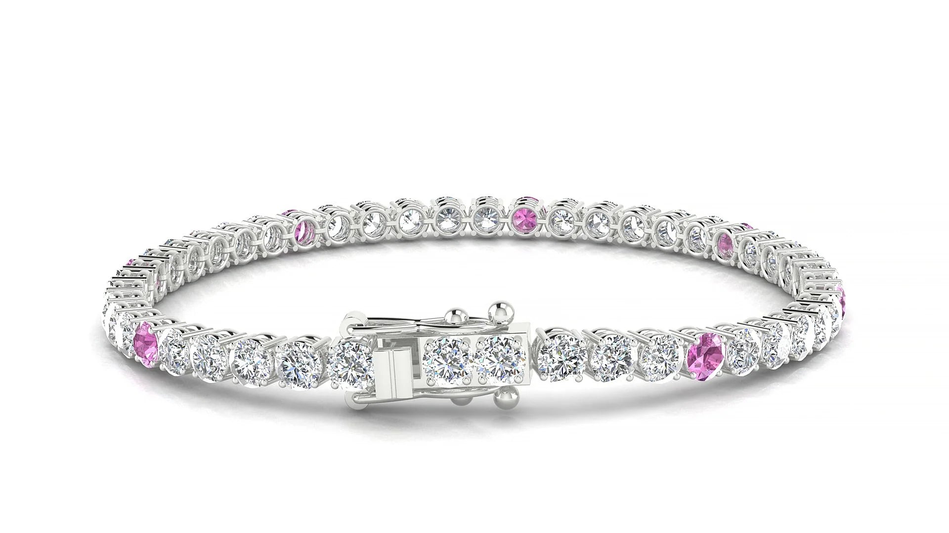 Capri 1-5 | 18k White Gold 3.4 mm Round Natural Pink Sapphire & Diamond Tennis Bracelet