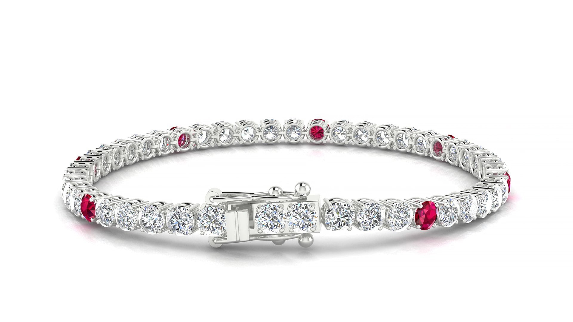 Capri 1-5 | 18k White Gold 3.4 mm Round Natural Ruby & Diamond 15 cm Tennis Bracelet