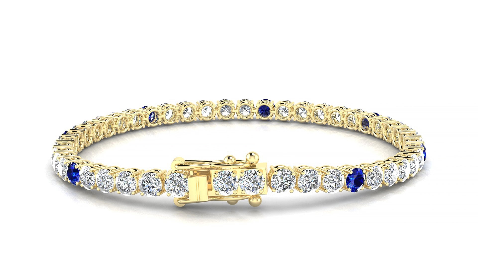 Capri 1-5 | 18k Yellow Gold 3.4 mm Round Natural Sapphire & Diamond 17 cm Tennis Bracelet