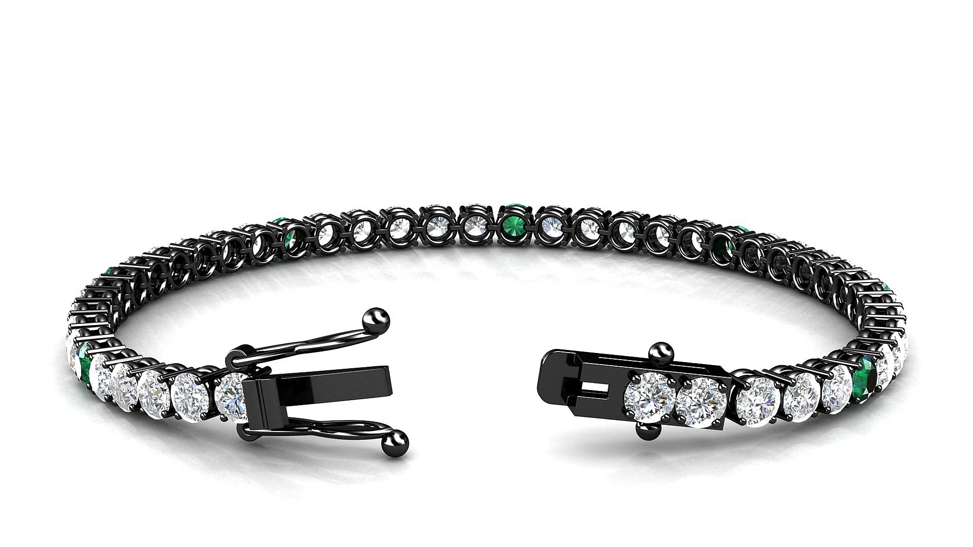 Capri 1-5 | 18k Black Gold 3.4 mm Round Natural Emerald & Diamond 15 cm Tennis Bracelet
