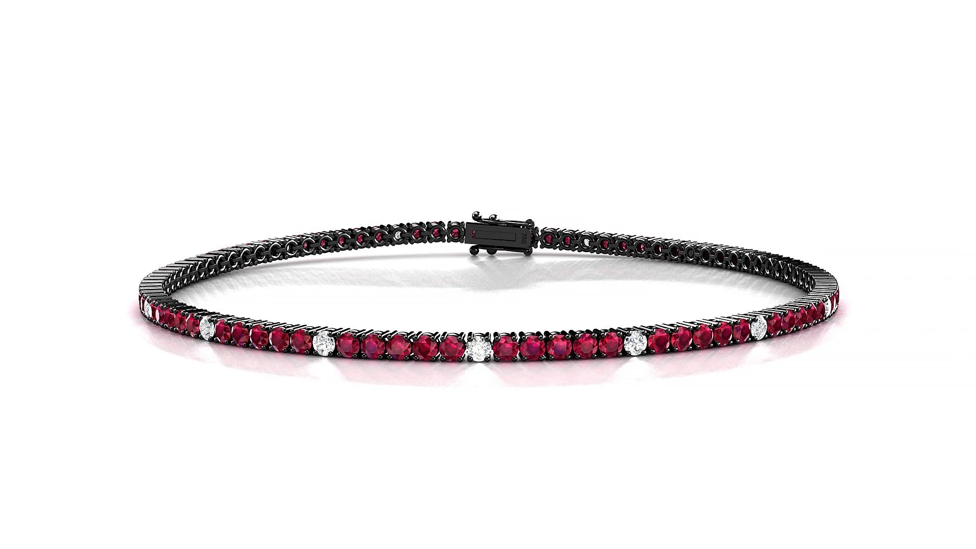 Capri 5-1 | 18k Black Gold 1.7 mm Round Natural Ruby & Diamond Tennis Bracelet