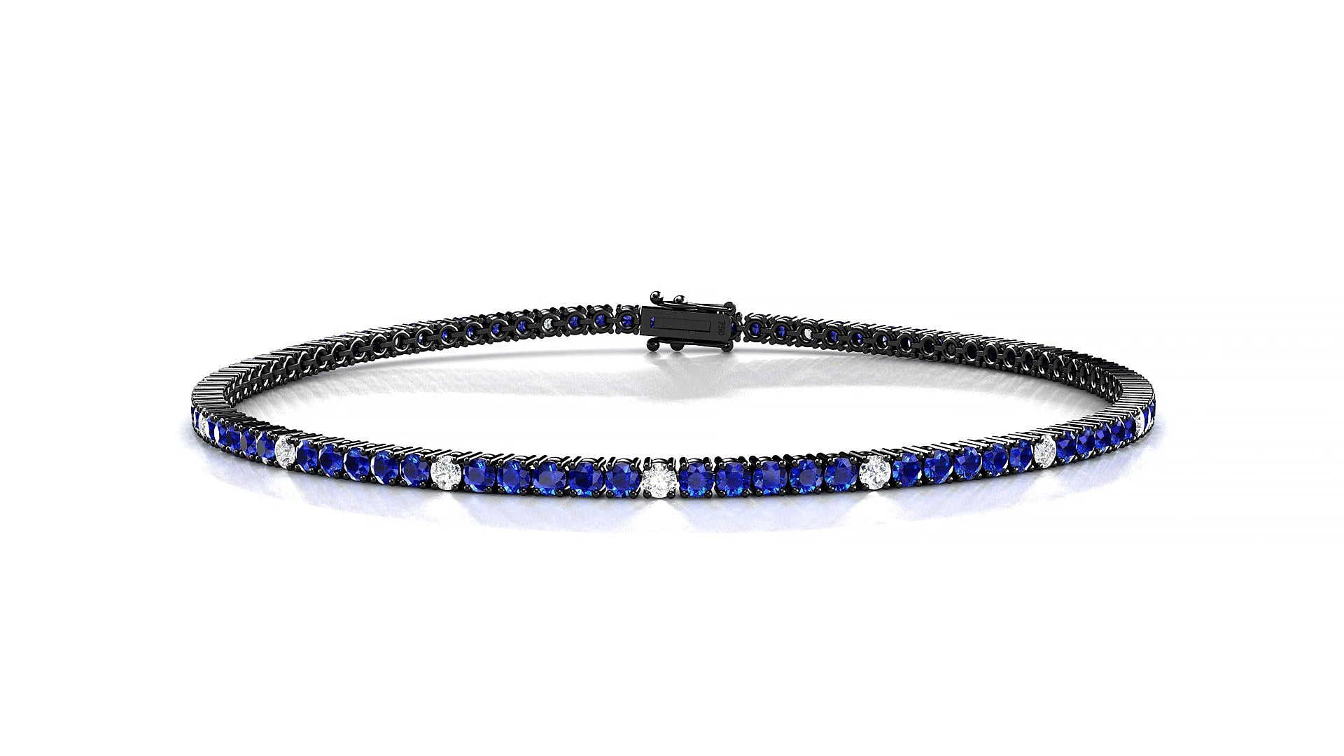 Capri 5-1 | 18k Black Gold 1.7 mm Round Natural Sapphire & Diamond 15 cm Tennis Bracelet