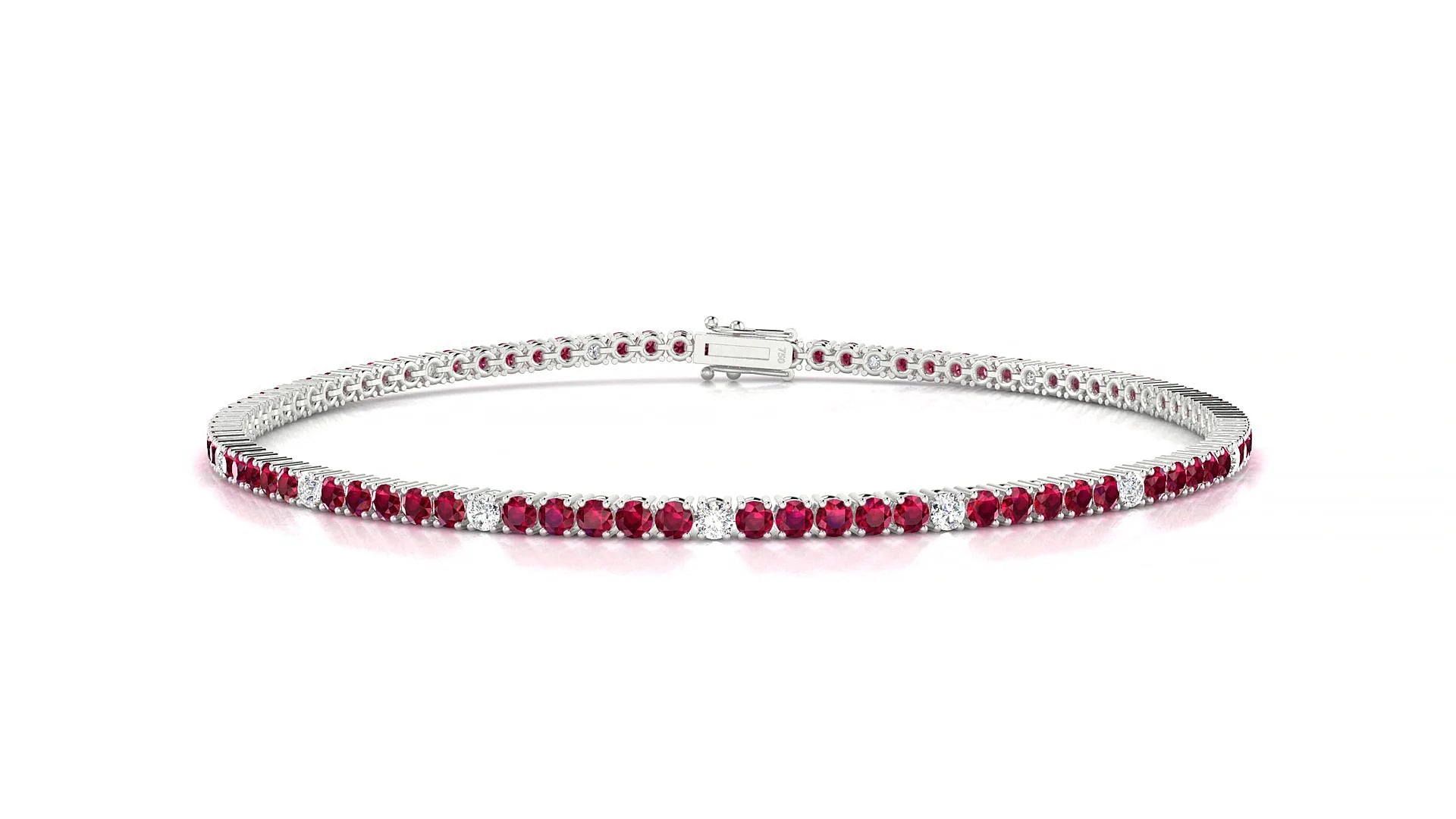 Capri 5-1 | 18k White Gold 1.7 mm Round Natural Ruby & Diamond Tennis Bracelet