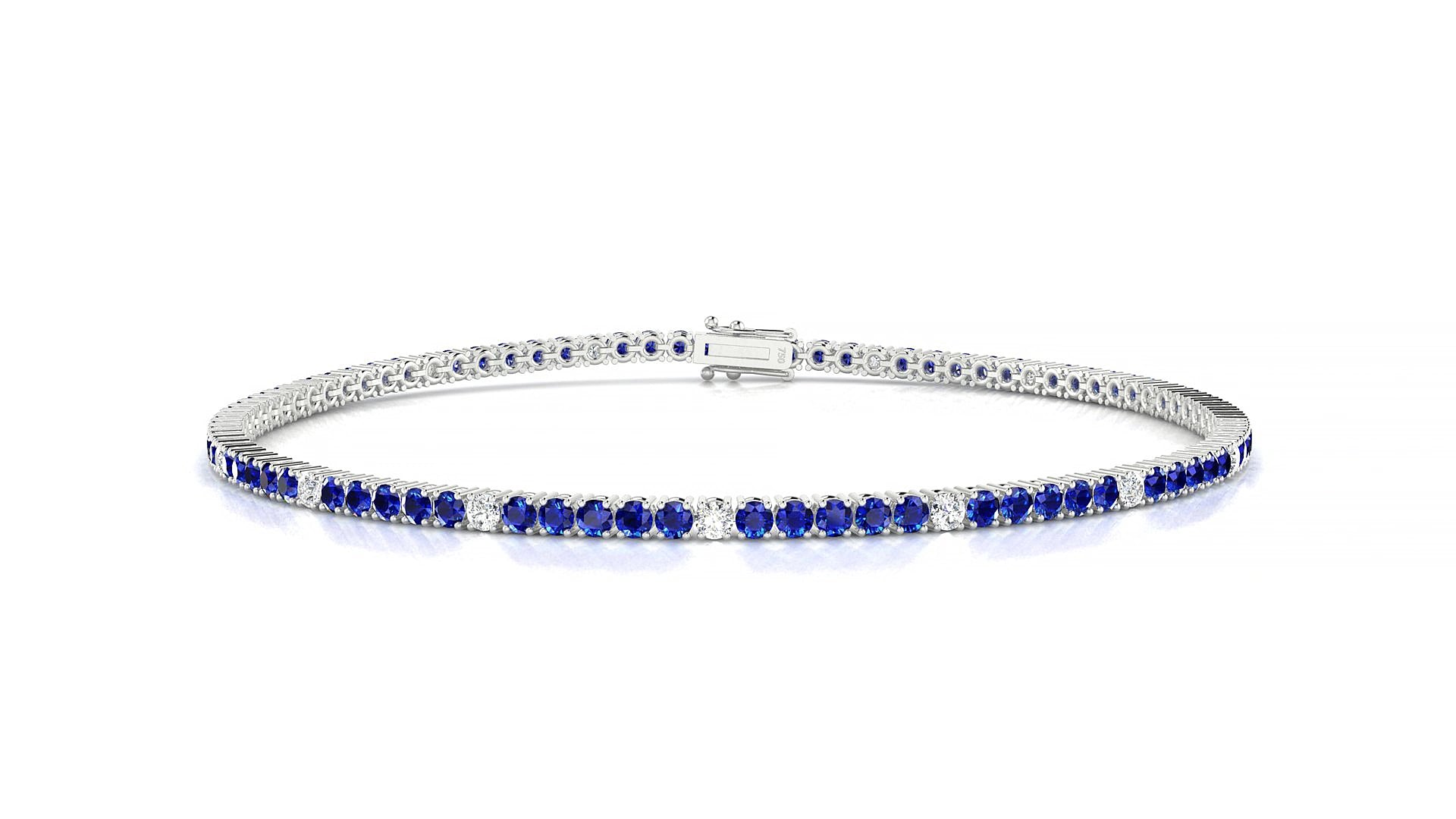 Capri 5-1 | 18k White Gold 1.7 mm Round Natural Sapphire & Diamond 15 cm Tennis Bracelet