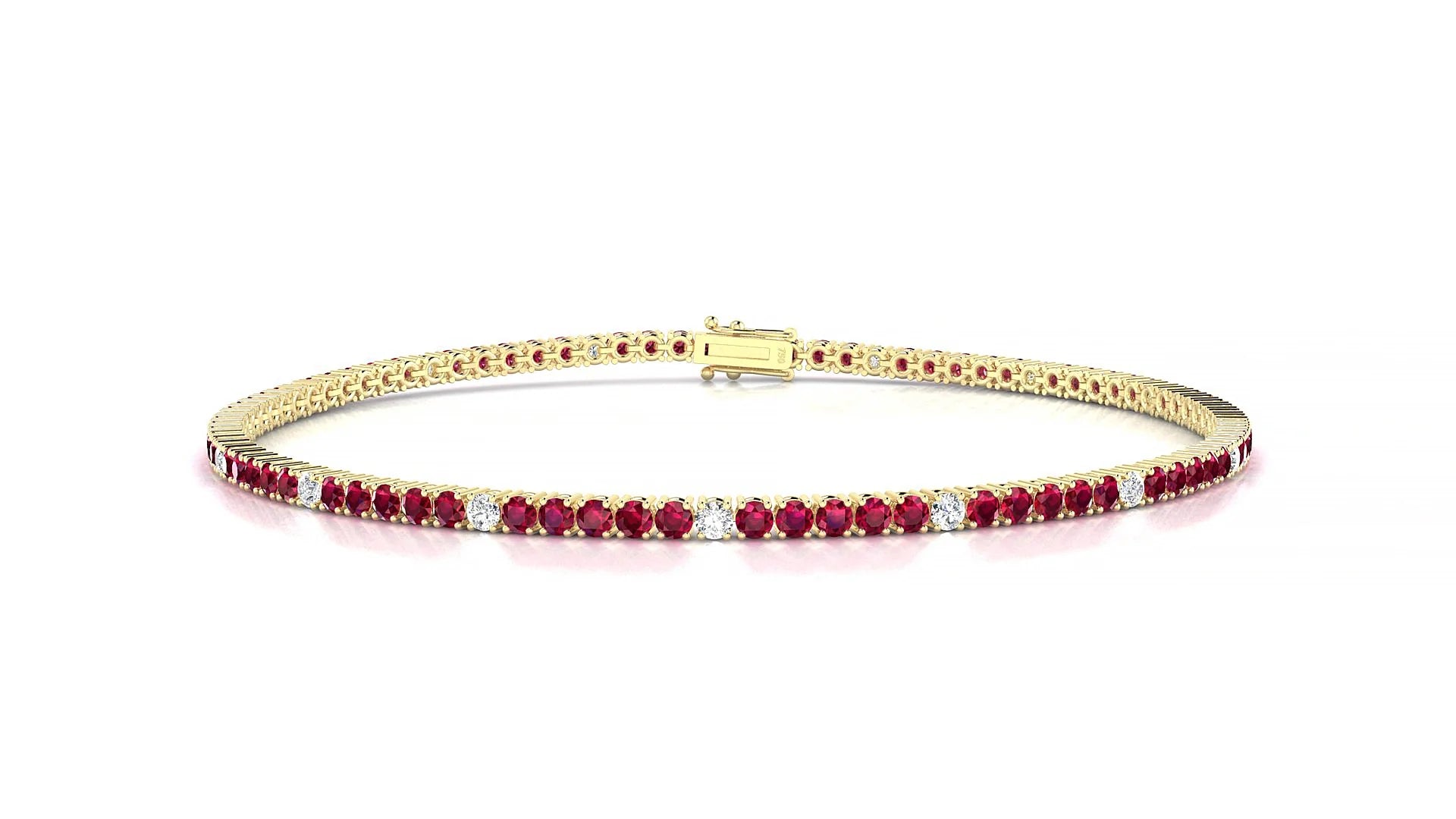 Capri 5-1 | 18k Yellow Gold 1.7 mm Round Natural Ruby & Diamond Tennis Bracelet