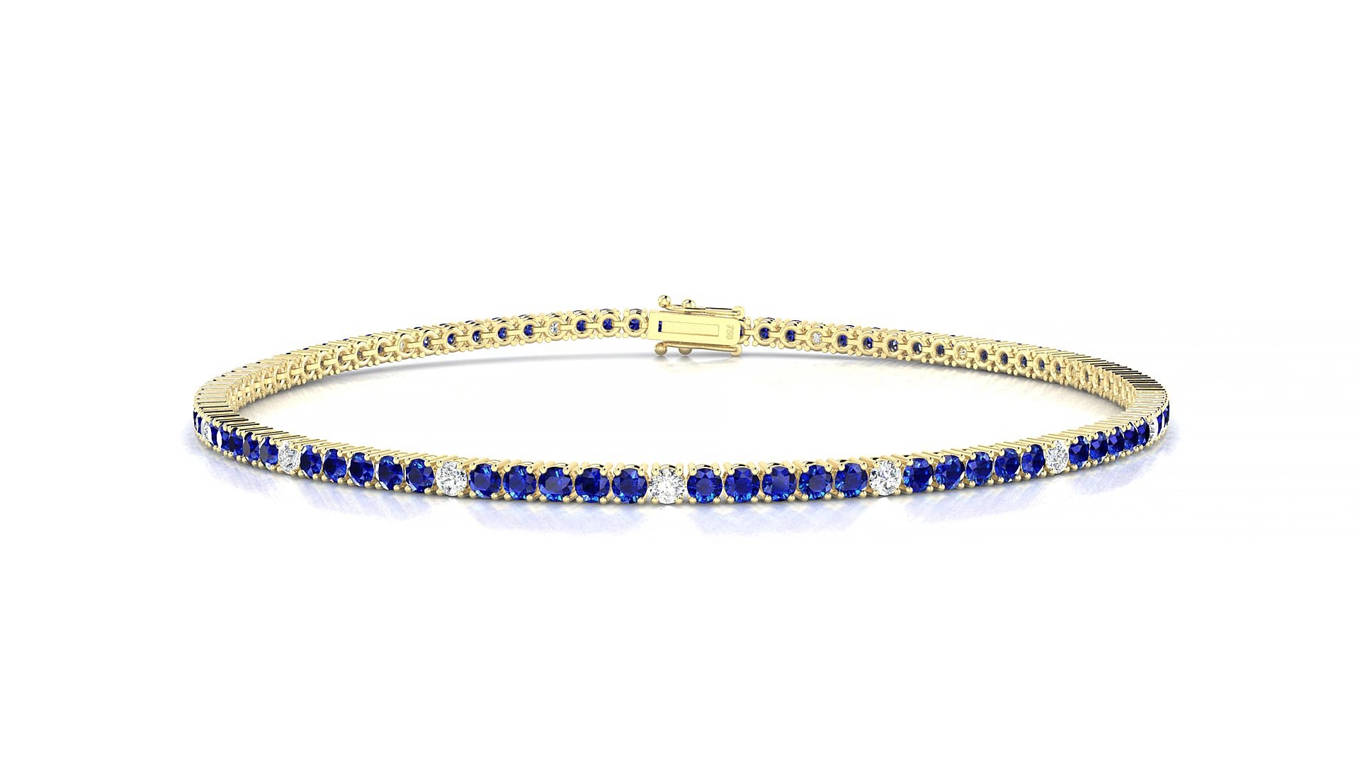 Capri 5-1 | 18k Yellow Gold 1.7 mm Round Natural Sapphire & Diamond 15 cm Tennis Bracelet