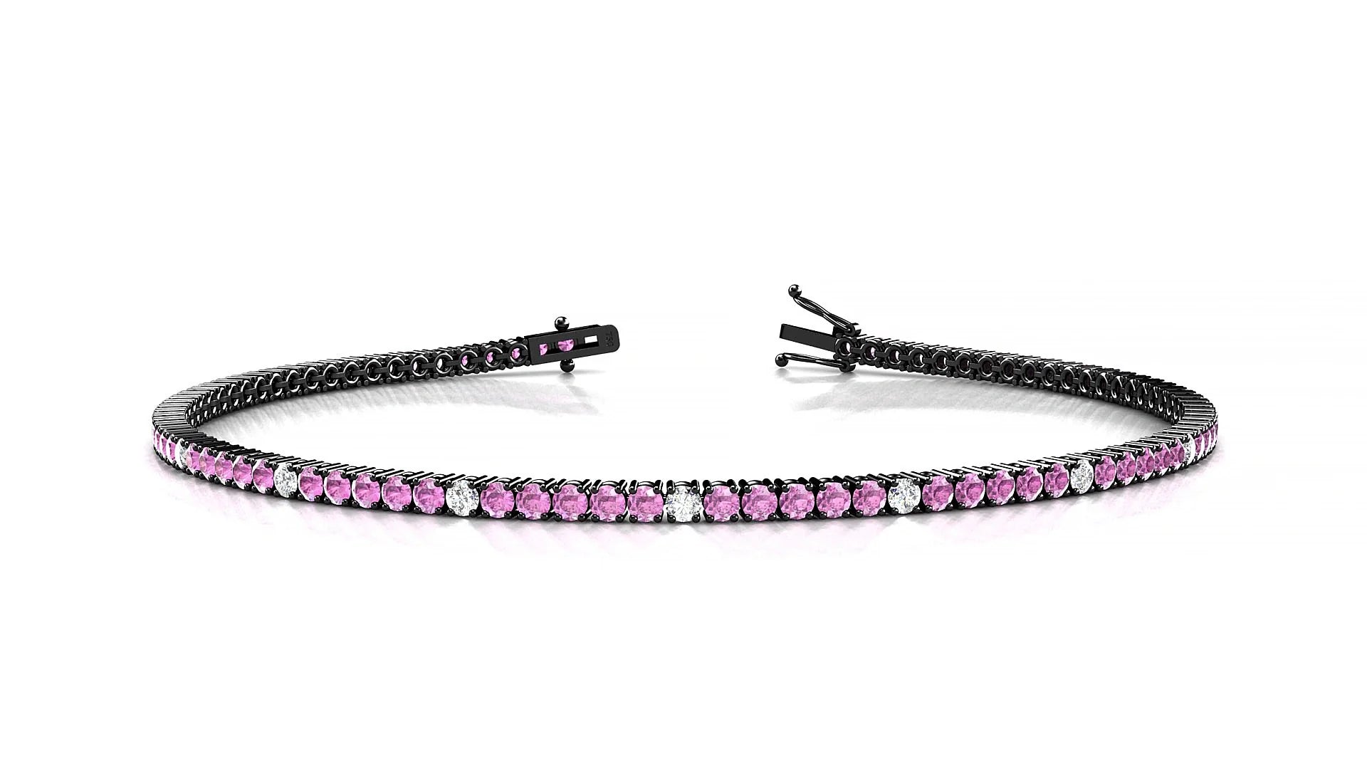 Capri 5-1 | 18k Black Gold 1.7 mm Round Natural Pink Sapphire & Diamond Tennis Bracelet