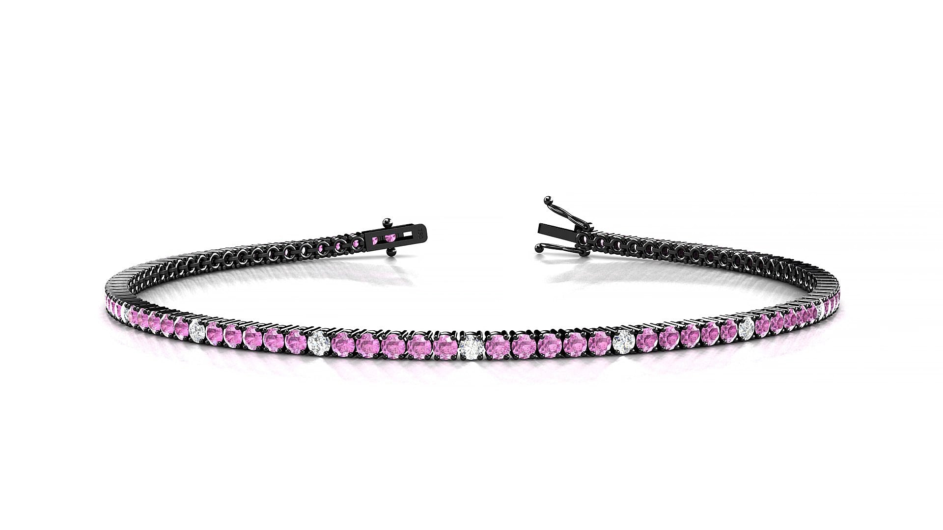 Capri 5-1 | 18k Black Gold 1.7 mm Round Natural Pink Sapphire & Diamond 15 cm Tennis Bracelet