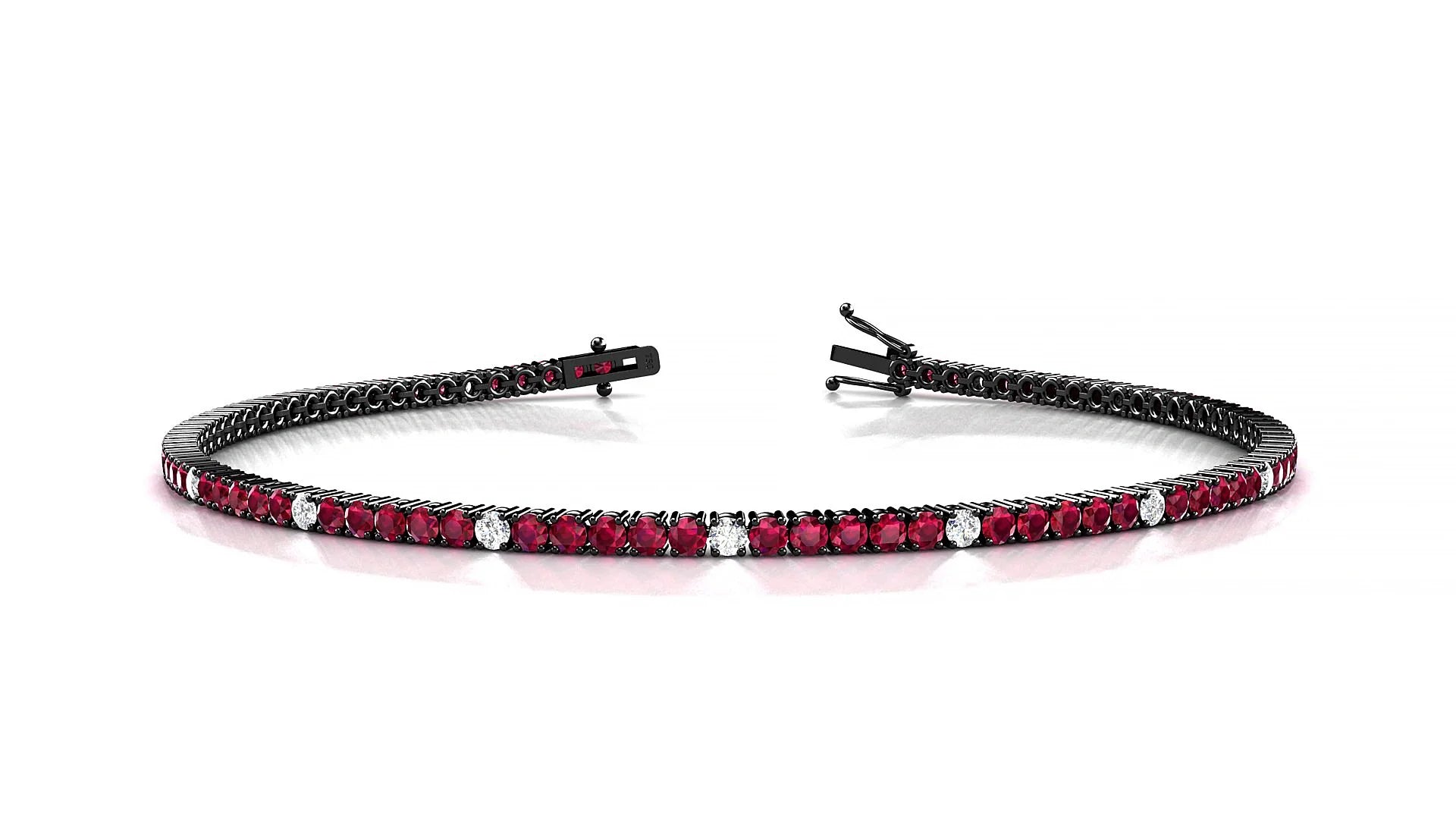 Capri 5-1 | 18k Black Gold 1.7 mm Round Natural Ruby & Diamond Tennis Bracelet