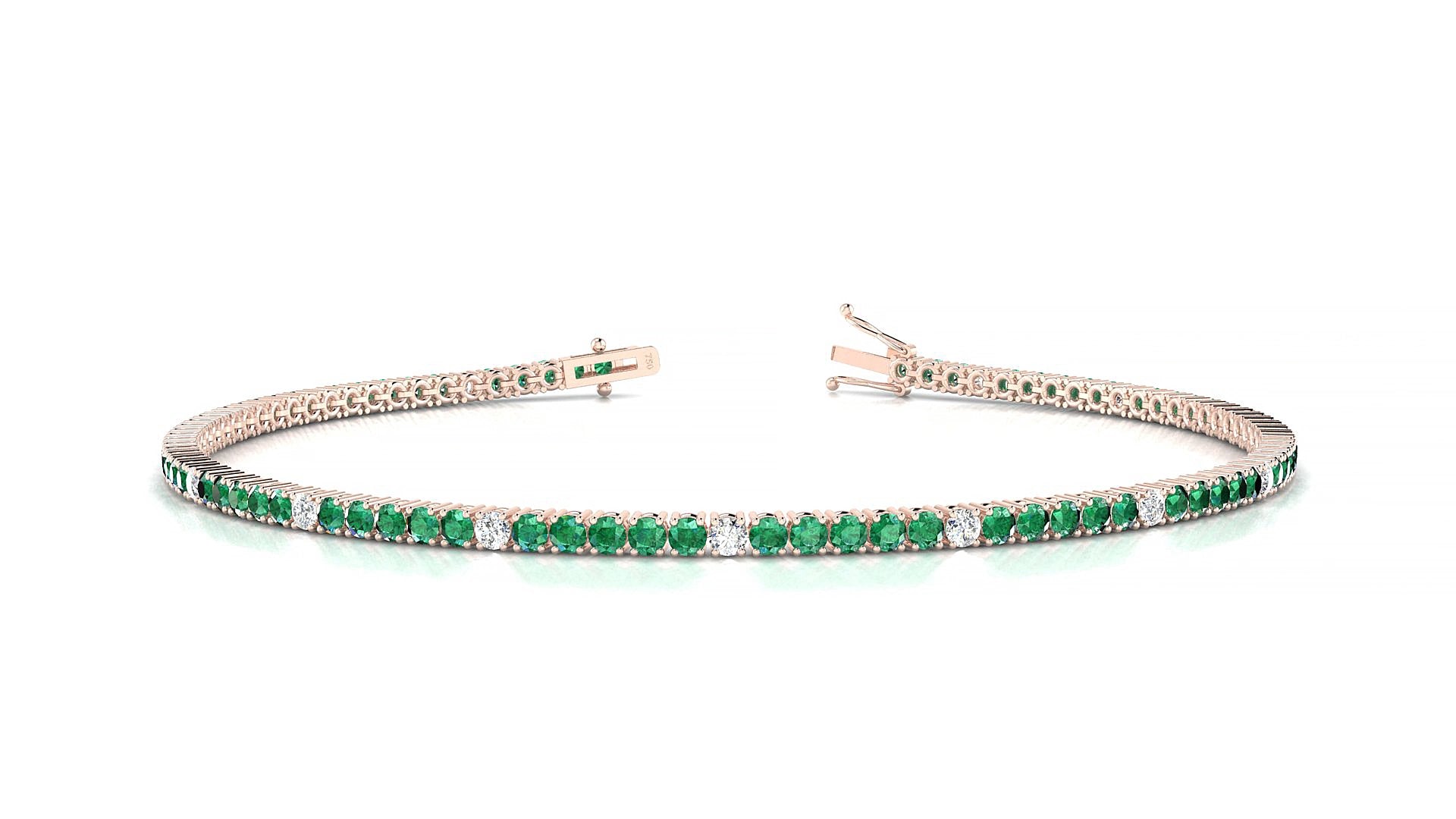 Capri 5-1 | 18k Rose Gold 1.7 mm Round Natural Emerald & Diamond 15 cm Tennis Bracelet