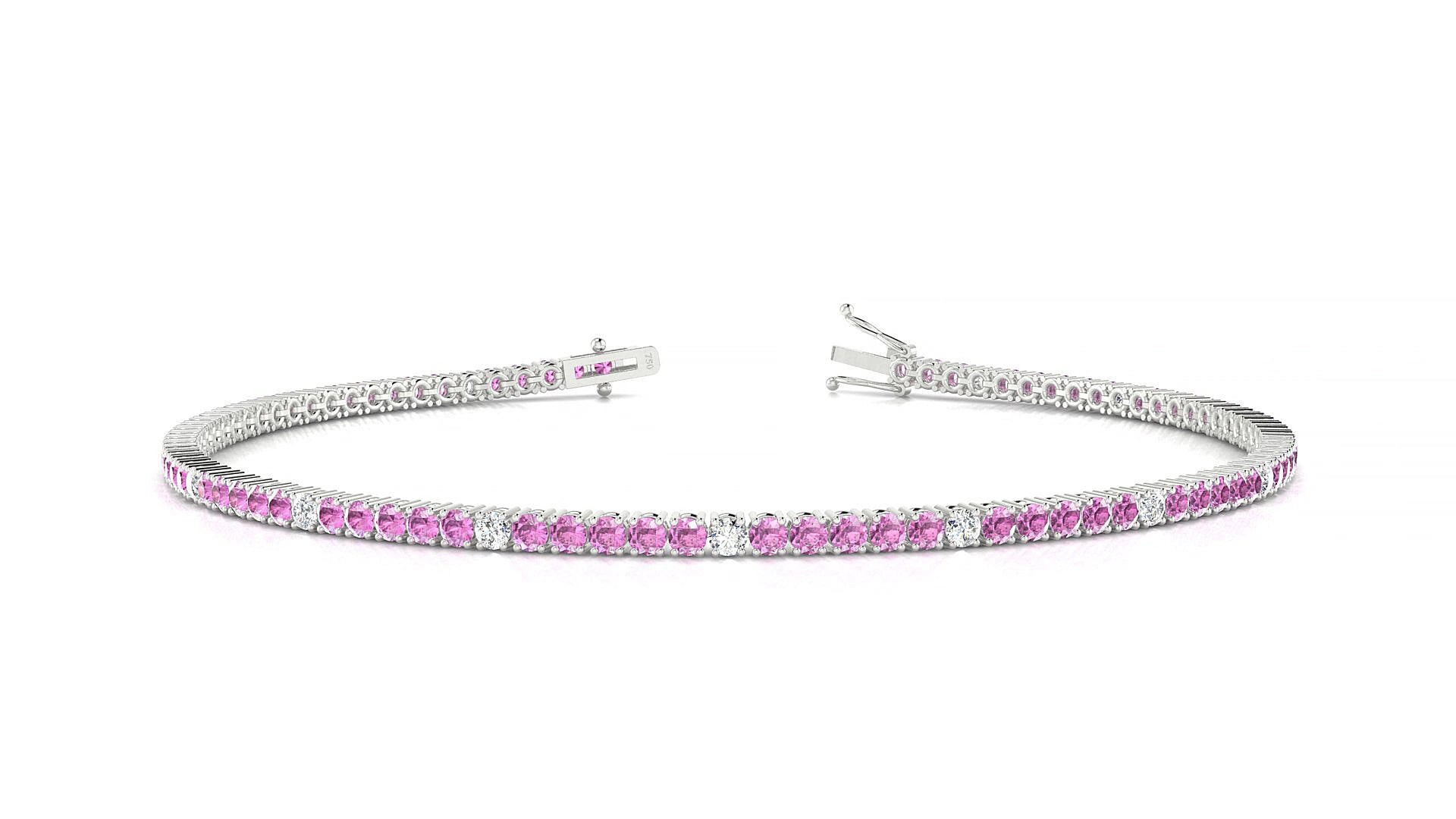 Capri 5-1 | 18k White Gold 1.7 mm Round Natural Pink Sapphire & Diamond 15 cm Tennis Bracelet