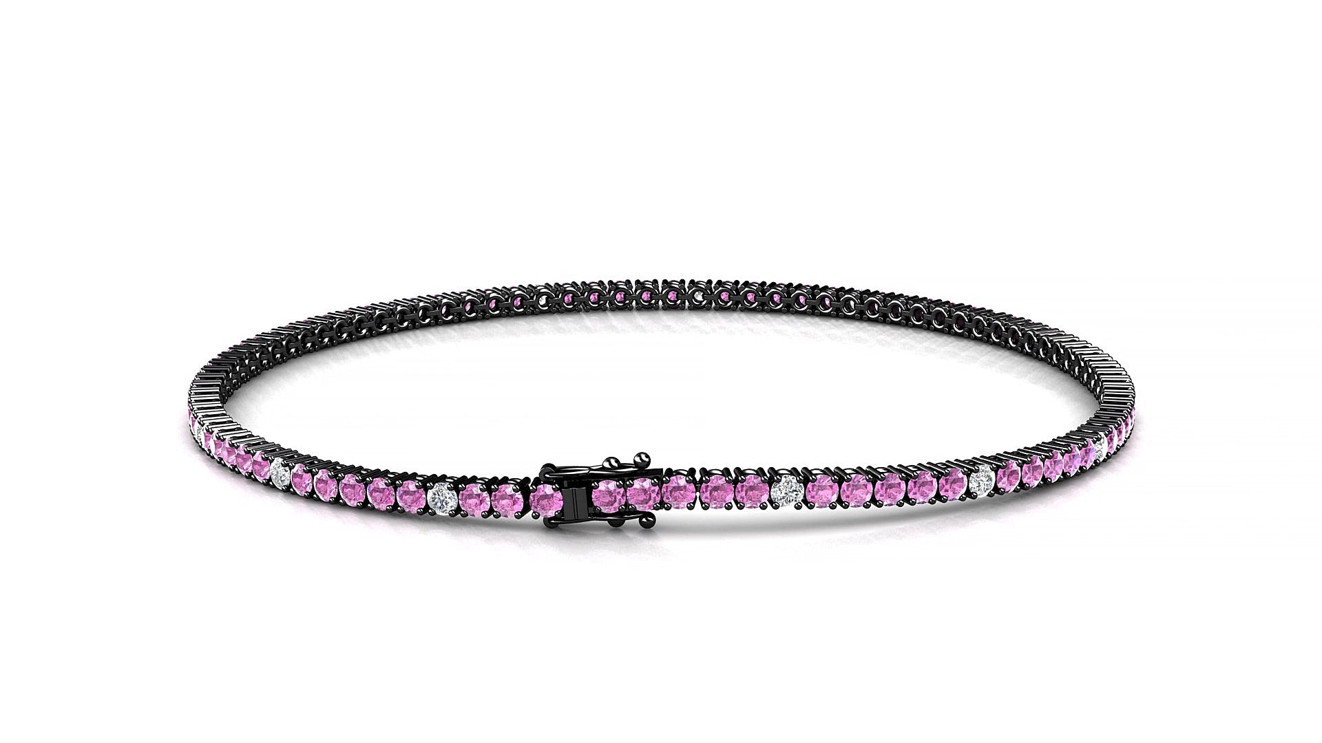 Capri 5-1 | 18k Black Gold 1.7 mm Round Natural Pink Sapphire & Diamond 15 cm Tennis Bracelet