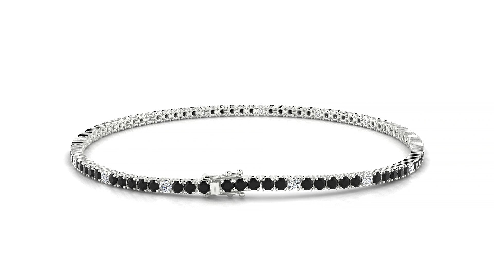 Capri 5-1 | 18k White Gold 1.7 mm Round Natural Black Diamond & Diamond 15 cm Tennis Bracelet