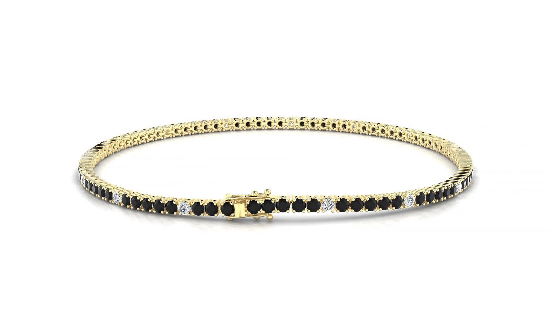 Capri 5-1 | 18k Yellow Gold 1.7 mm Round Natural Black Diamond & Diamond 15 cm Tennis Bracelet