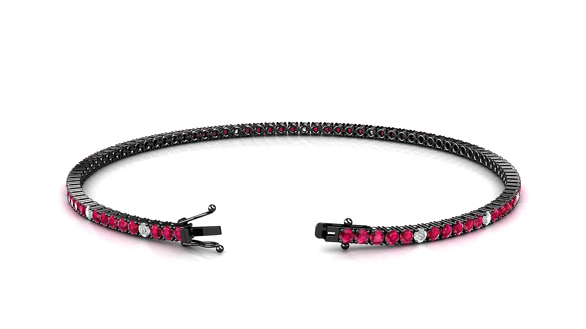 Capri 5-1 | 18k Black Gold 1.7 mm Round Natural Ruby & Diamond Tennis Bracelet