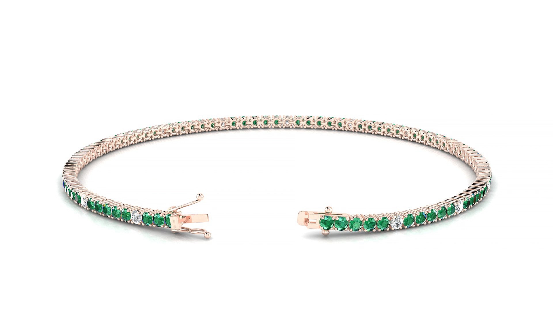 Capri 5-1 | 18k Rose Gold 1.7 mm Round Natural Emerald & Diamond 15 cm Tennis Bracelet