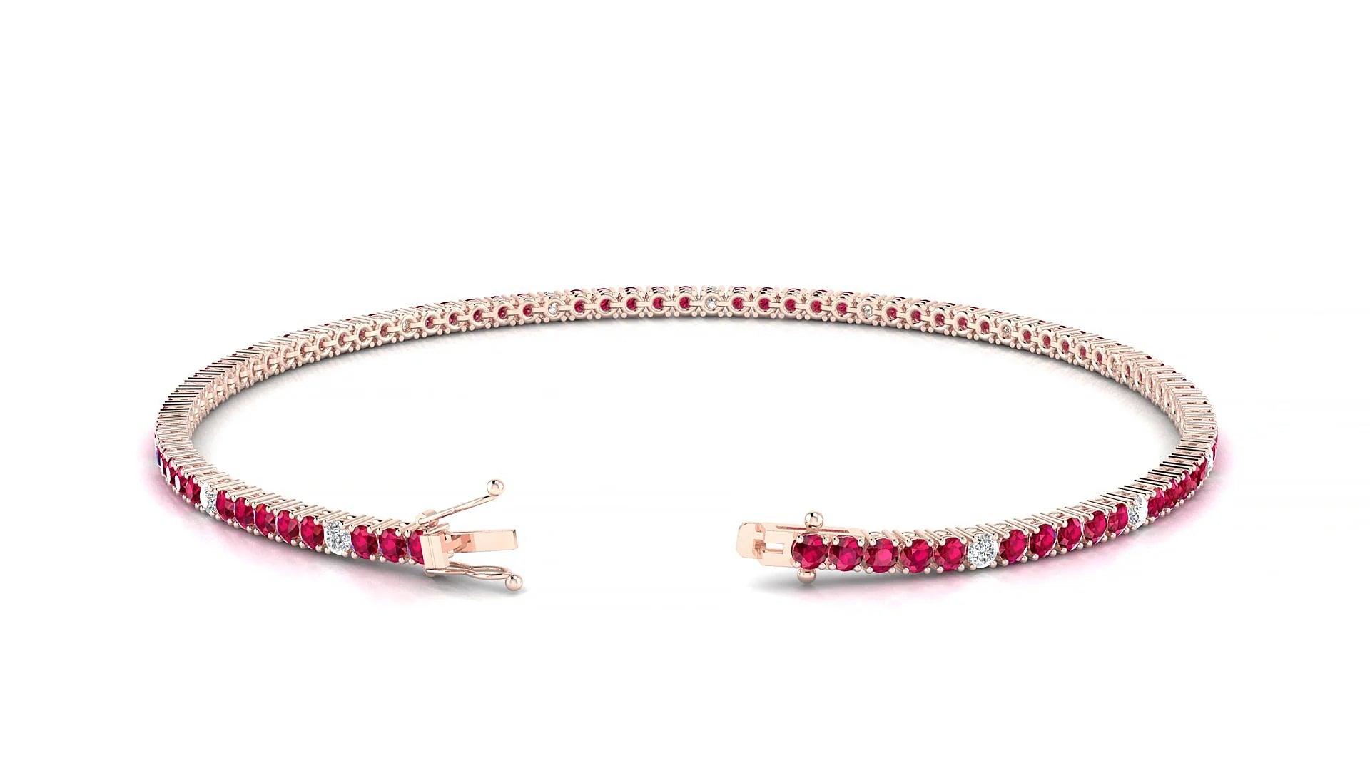Capri 5-1 | 18k Rose Gold 1.7 mm Round Natural Ruby & Diamond Tennis Bracelet