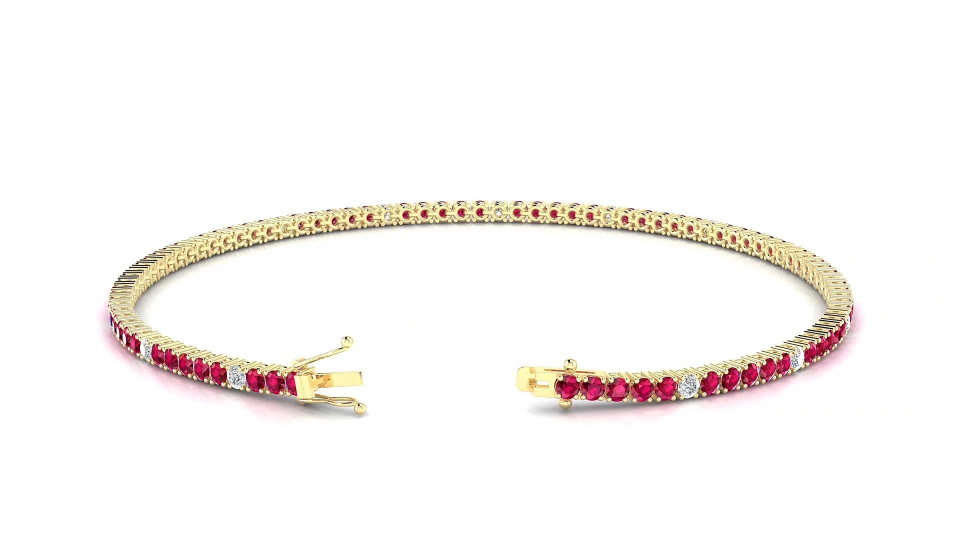 Capri 5-1 | 18k Yellow Gold 1.7 mm Round Natural Ruby & Diamond Tennis Bracelet