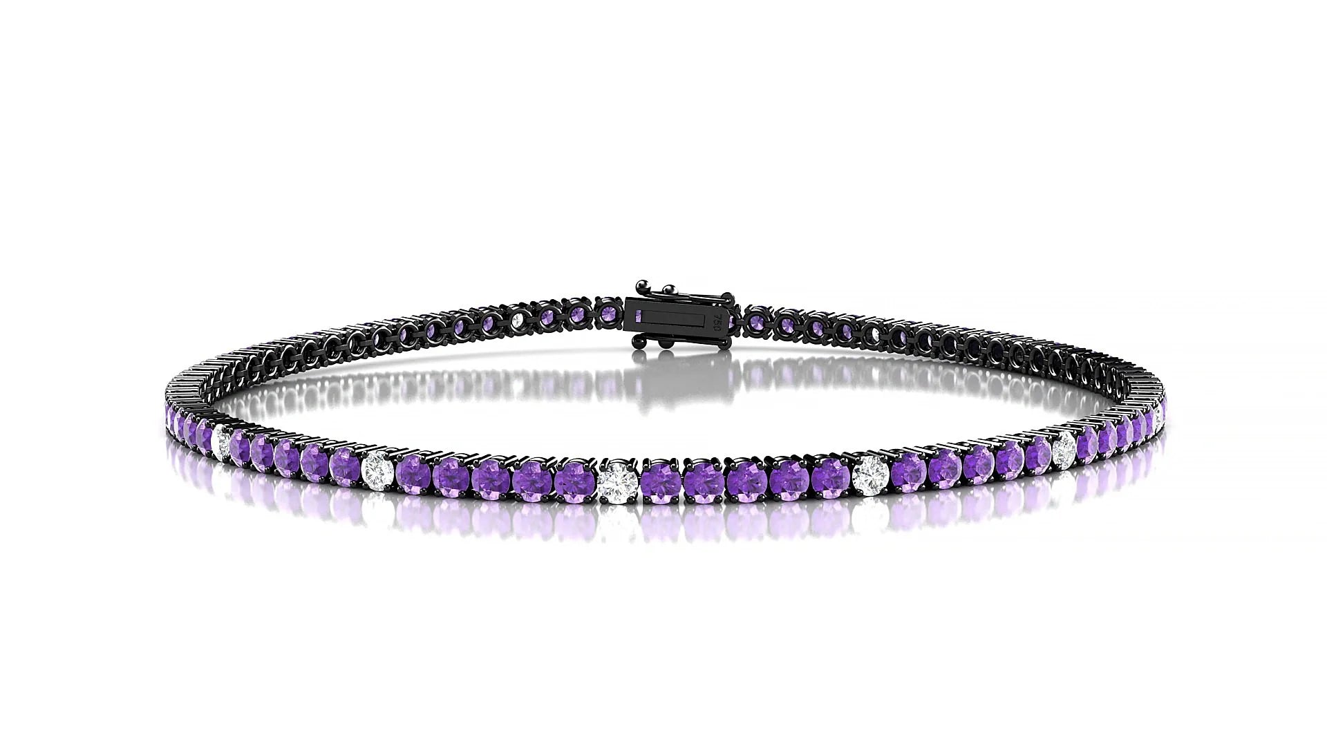 Capri 5-1 | 18k Black Gold 2 mm Round Natural Amethyst & Diamond Tennis Bracelet