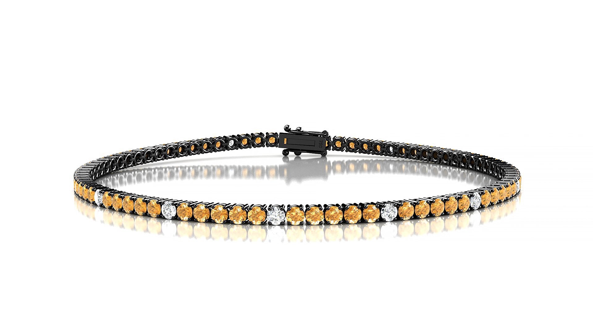 Capri 5-1 | 18k Black Gold 2 mm Round Natural Citrine & Diamond 15 cm Tennis Bracelet
