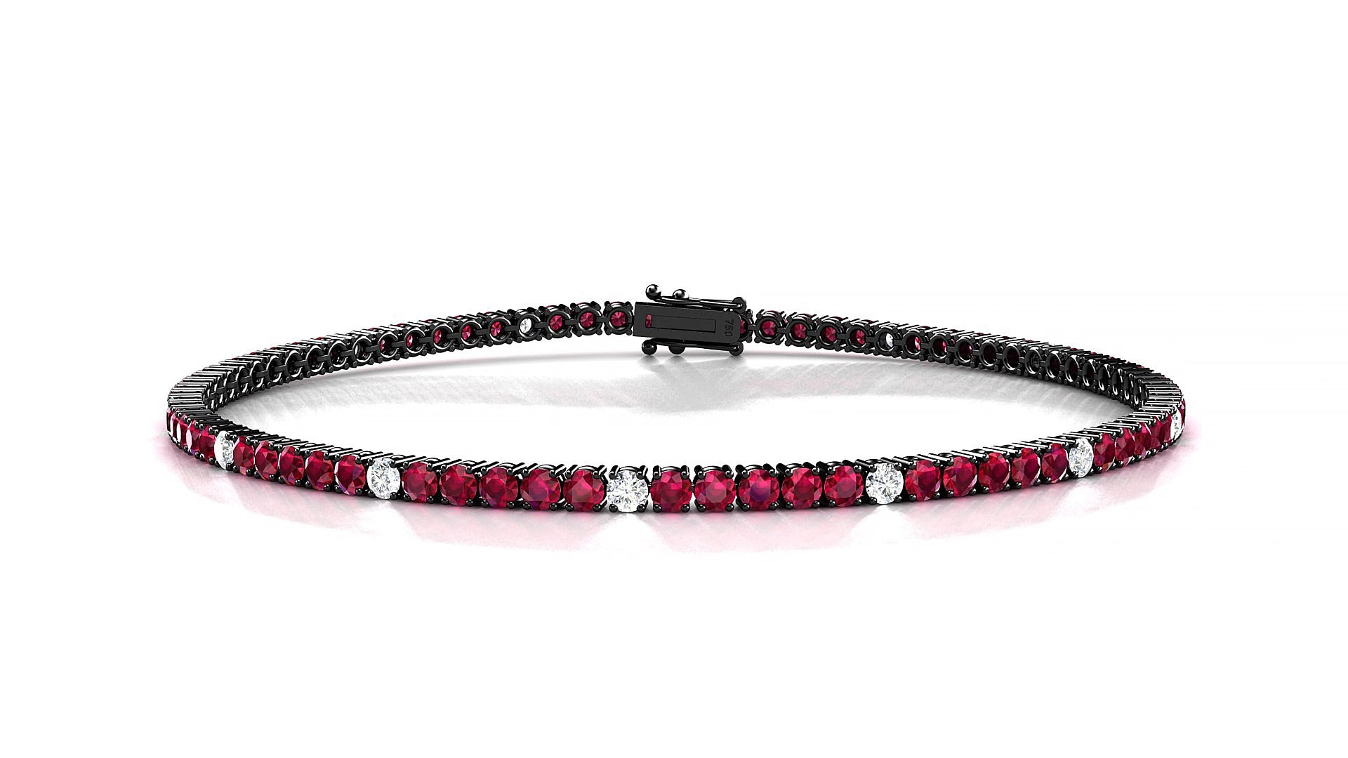 Capri 5-1 | 18k Black Gold 2 mm Round Natural Ruby & Diamond 15 cm Tennis Bracelet