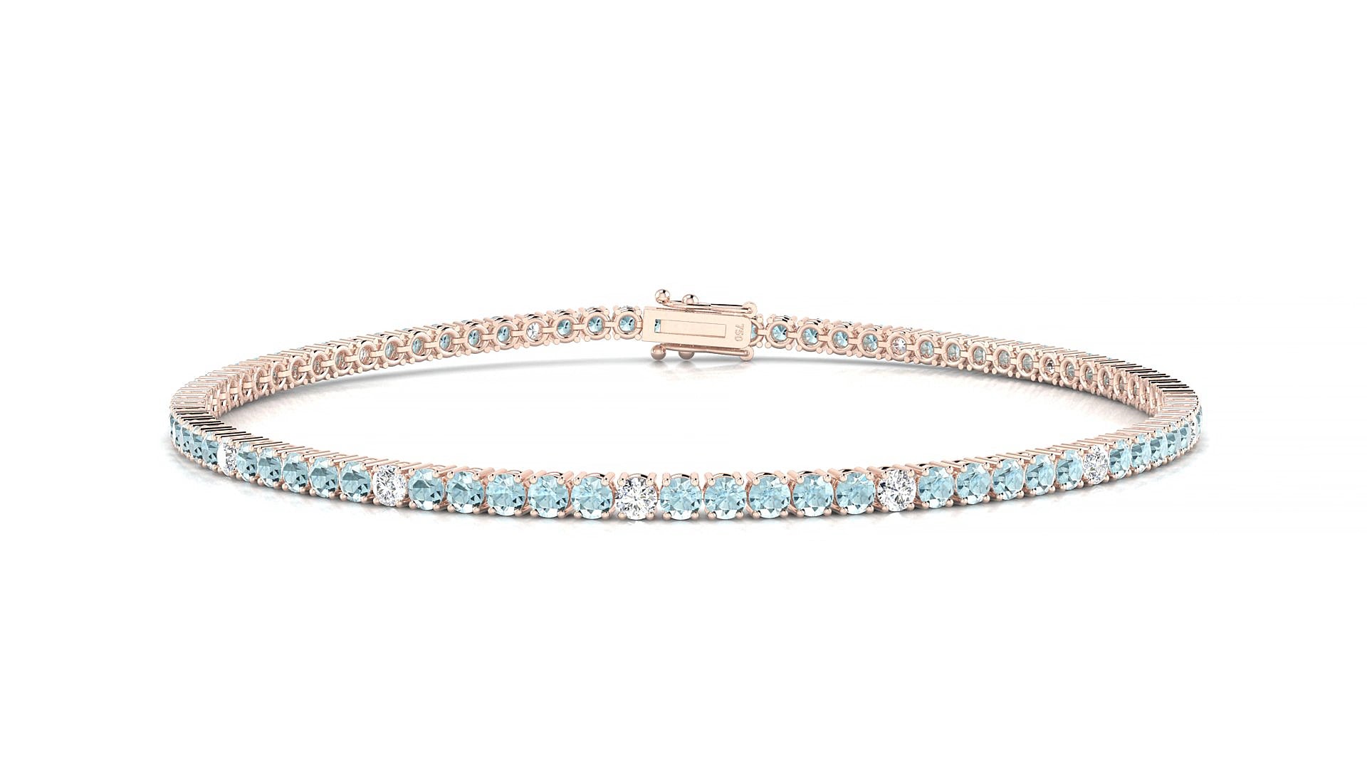 Capri 5-1 | 18k Rose Gold 2 mm Round Natural Aquamarine & Diamond 15 cm Tennis Bracelet