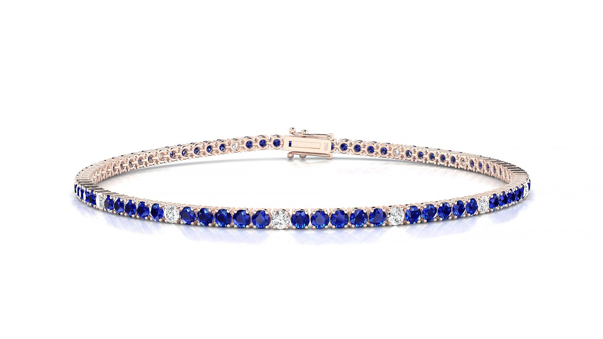 Capri 5-1 | 18k Rose Gold 2 mm Round Natural Sapphire & Diamond 15 cm Tennis Bracelet
