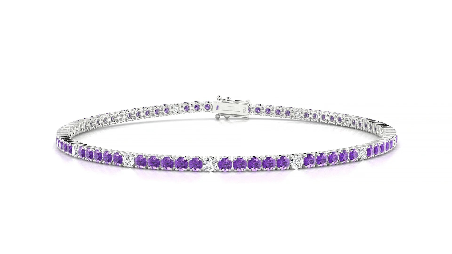 Capri 5-1 | 18k White Gold 2 mm Round Natural Amethyst & Diamond Tennis Bracelet
