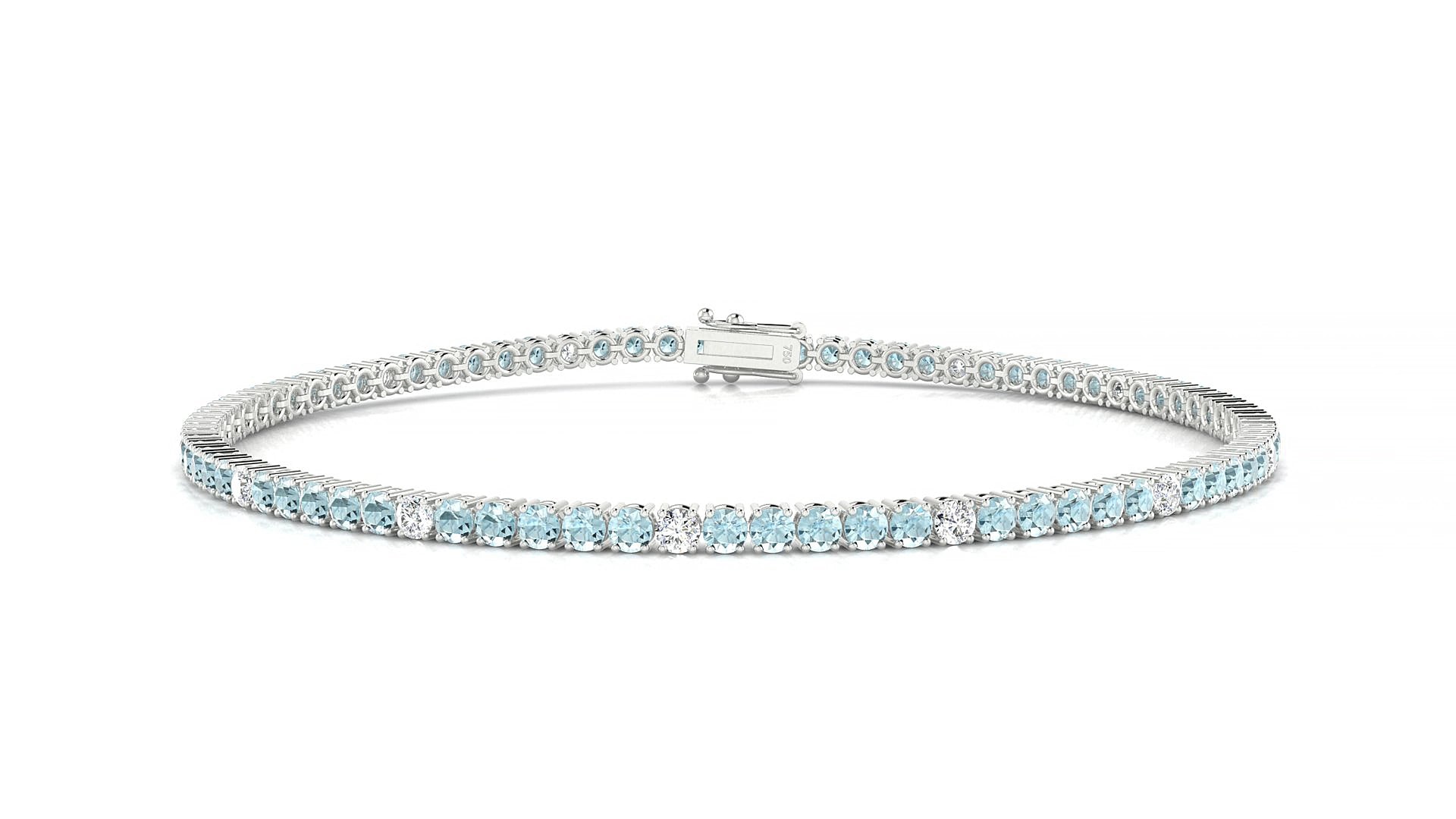 Capri 5-1 | 18k White Gold 2 mm Round Natural Aquamarine & Diamond 15 cm Tennis Bracelet