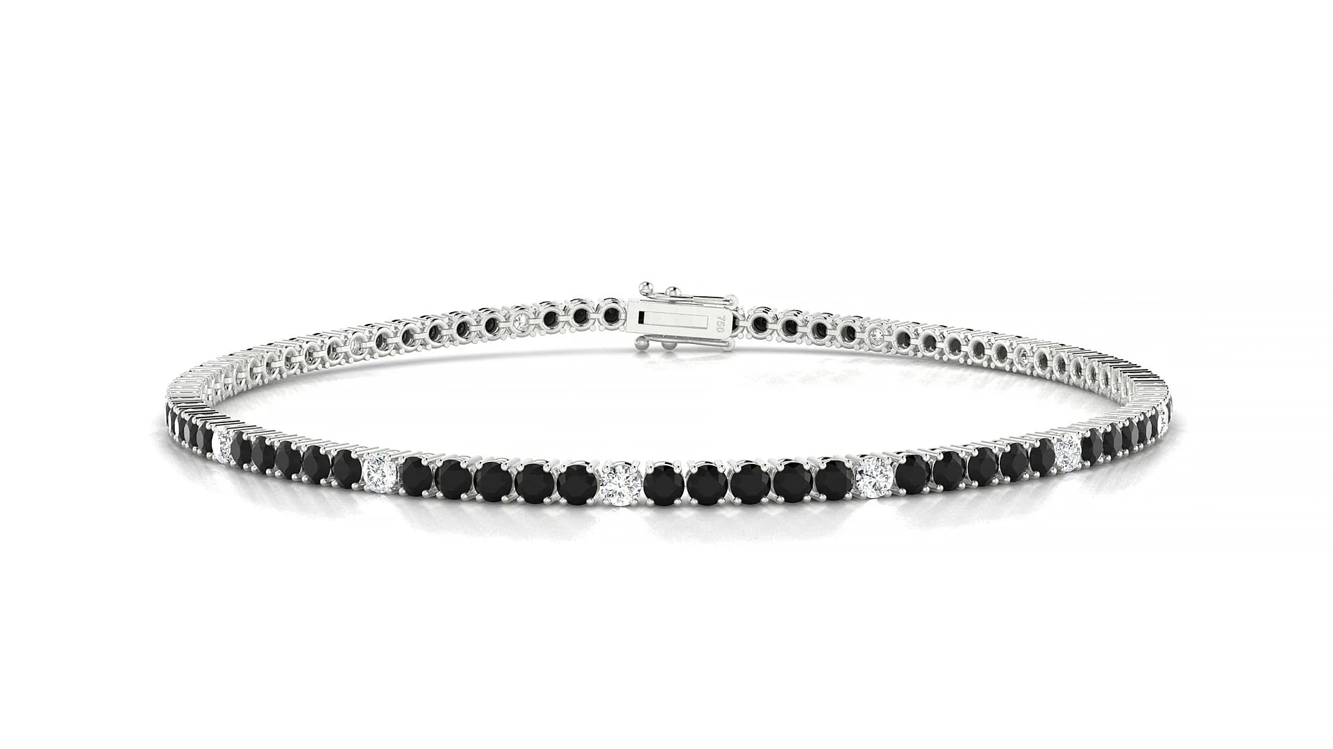 Capri 5-1 | 18k White Gold 2 mm Round Natural Black Diamond & Diamond Tennis Bracelet