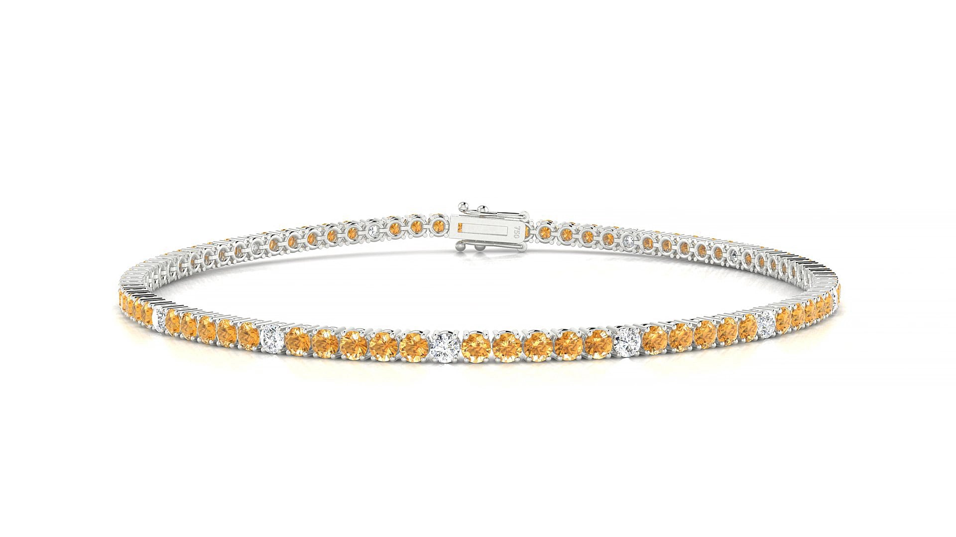 Capri 5-1 | 18k White Gold 2 mm Round Natural Citrine & Diamond 15 cm Tennis Bracelet