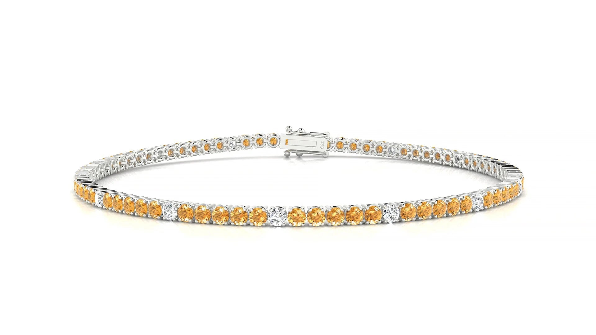 Capri 5-1 | 18k White Gold 2 mm Round Natural Citrine & Diamond Tennis Bracelet