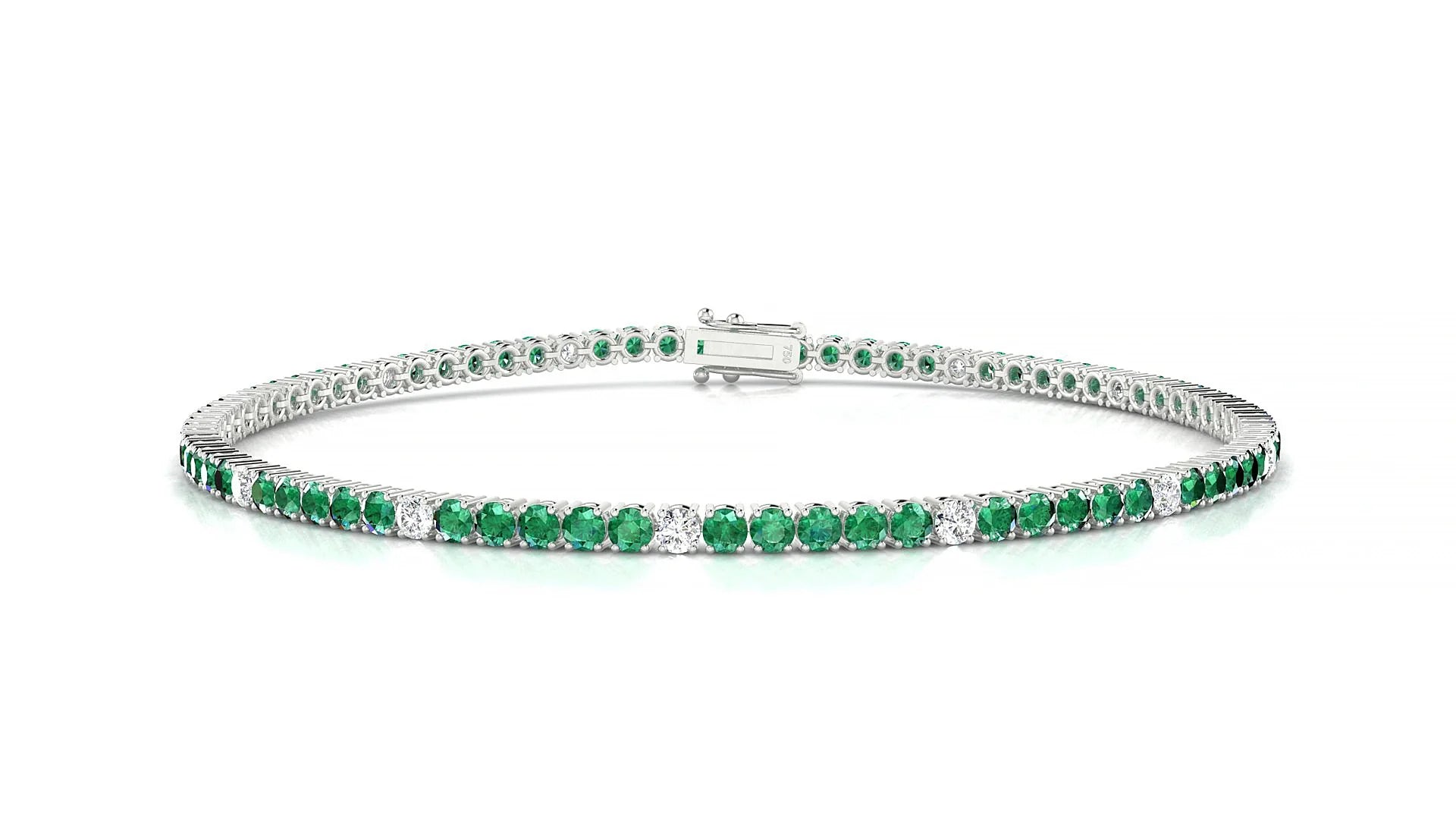 Capri 5-1 | 18k White Gold 2 mm Round Natural Emerald & Diamond Tennis Bracelet