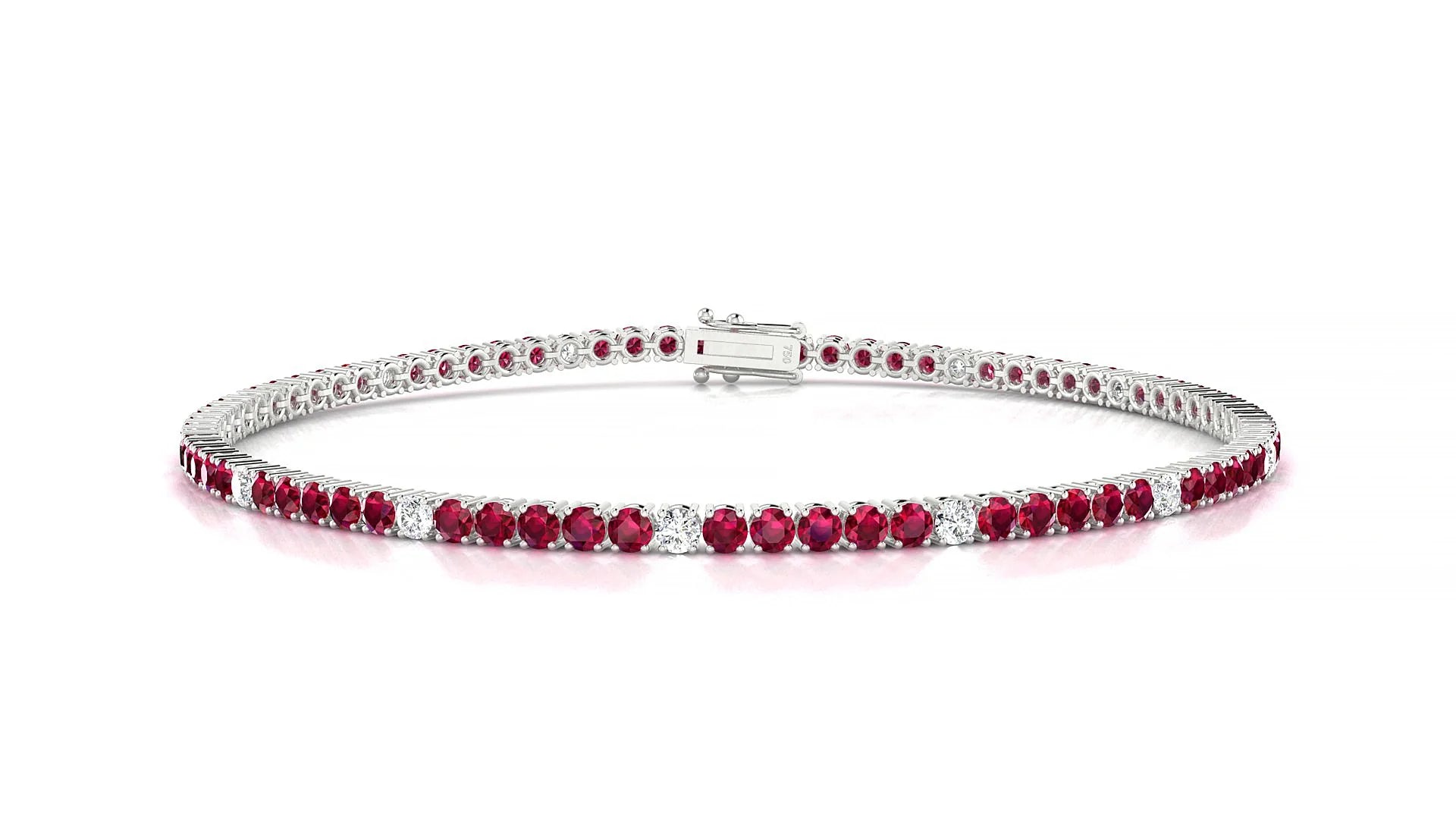 Capri 5-1 | 18k White Gold 2 mm Round Natural Ruby & Diamond Tennis Bracelet