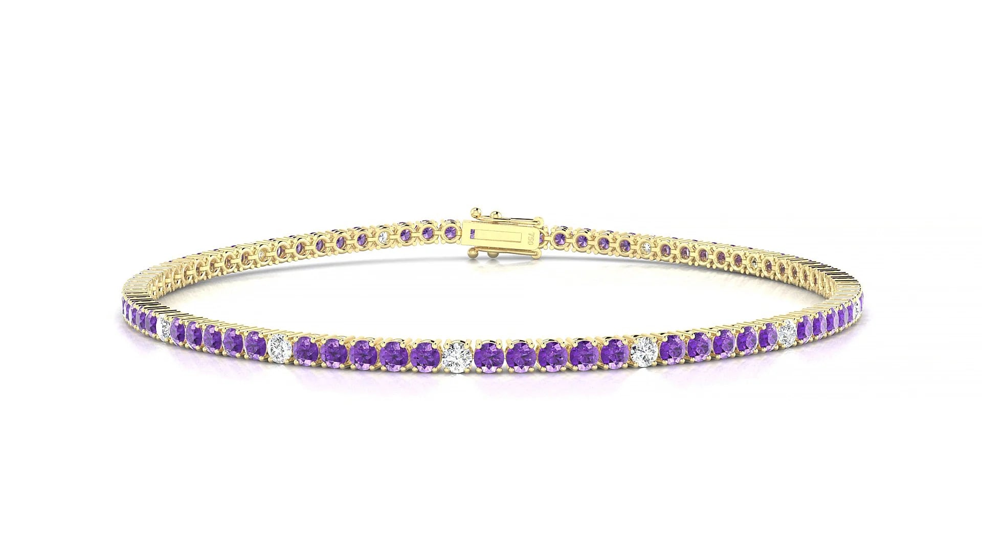 Capri 5-1 | 18k Yellow Gold 2 mm Round Natural Amethyst & Diamond Tennis Bracelet